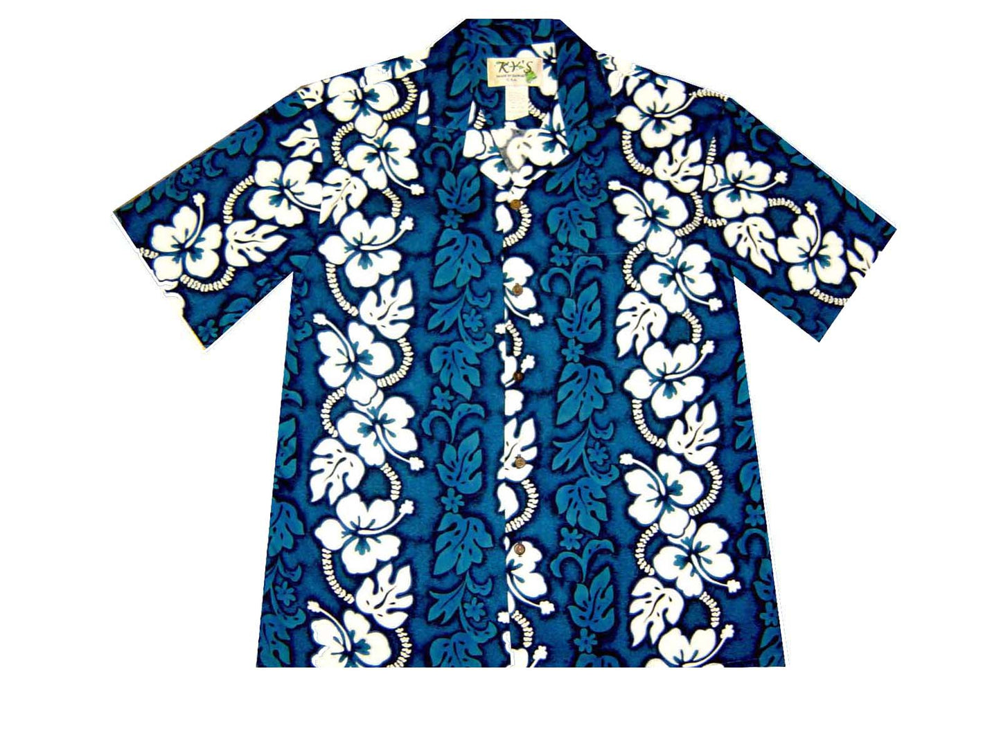 Cotton Hawaiian Shirt Hibiscus Panel  -Navy