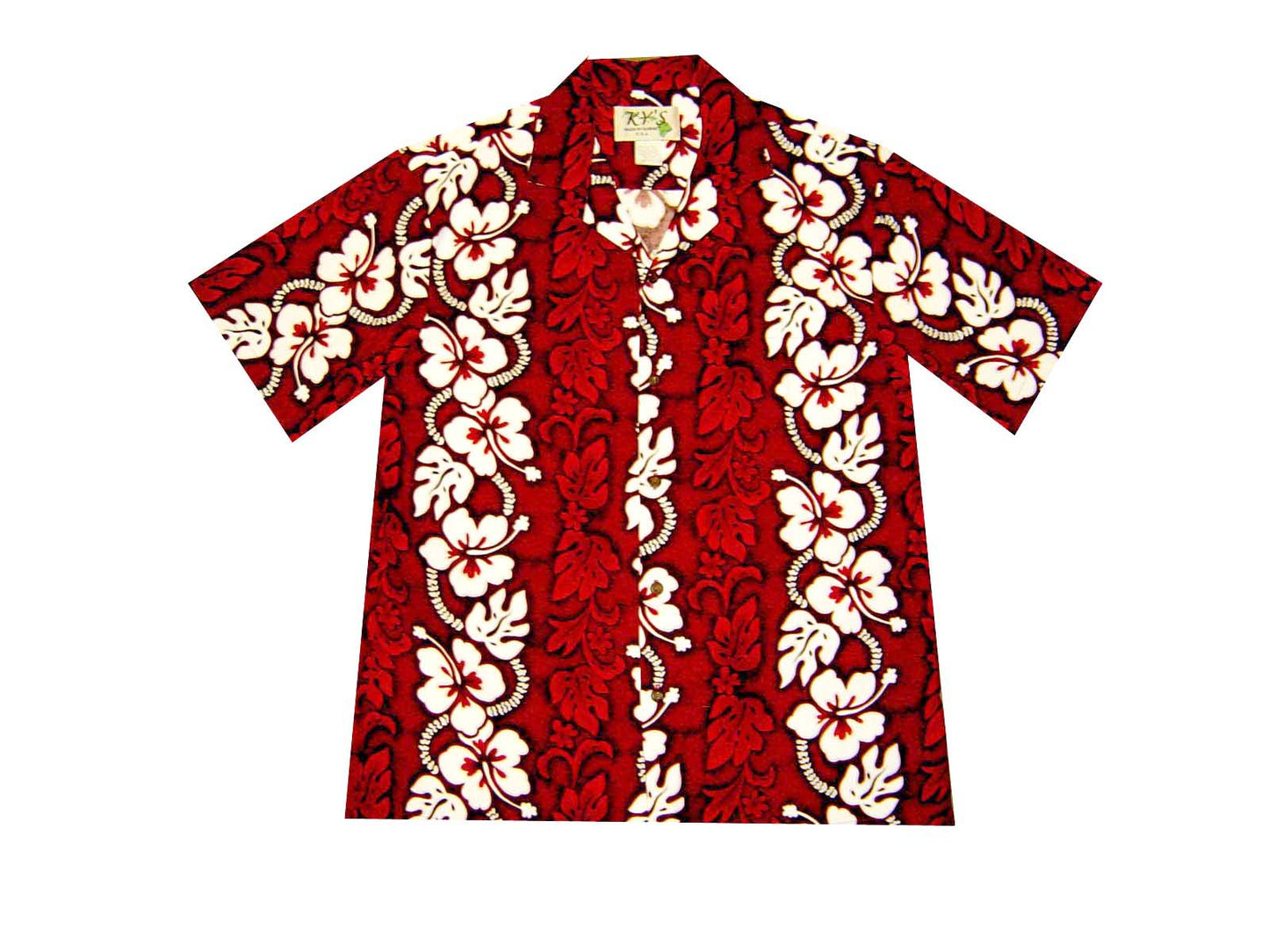 Cotton Hawaiian Shirt Hibiscus Panel  -Red