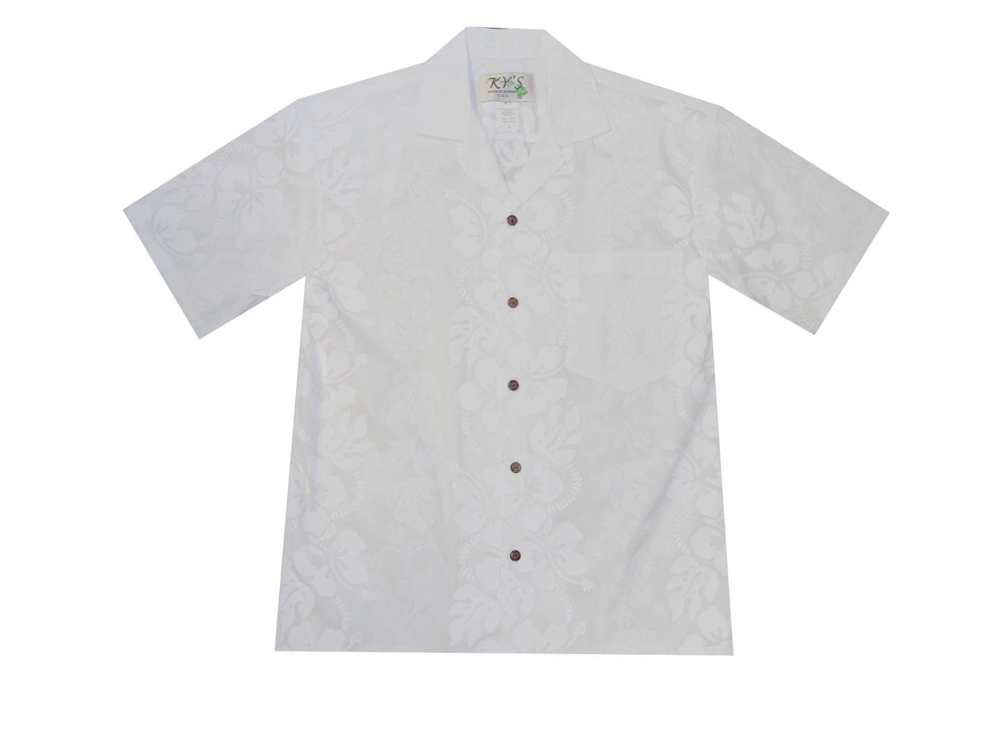 Cotton Hawaiian Shirt Hibiscus Panel  -White