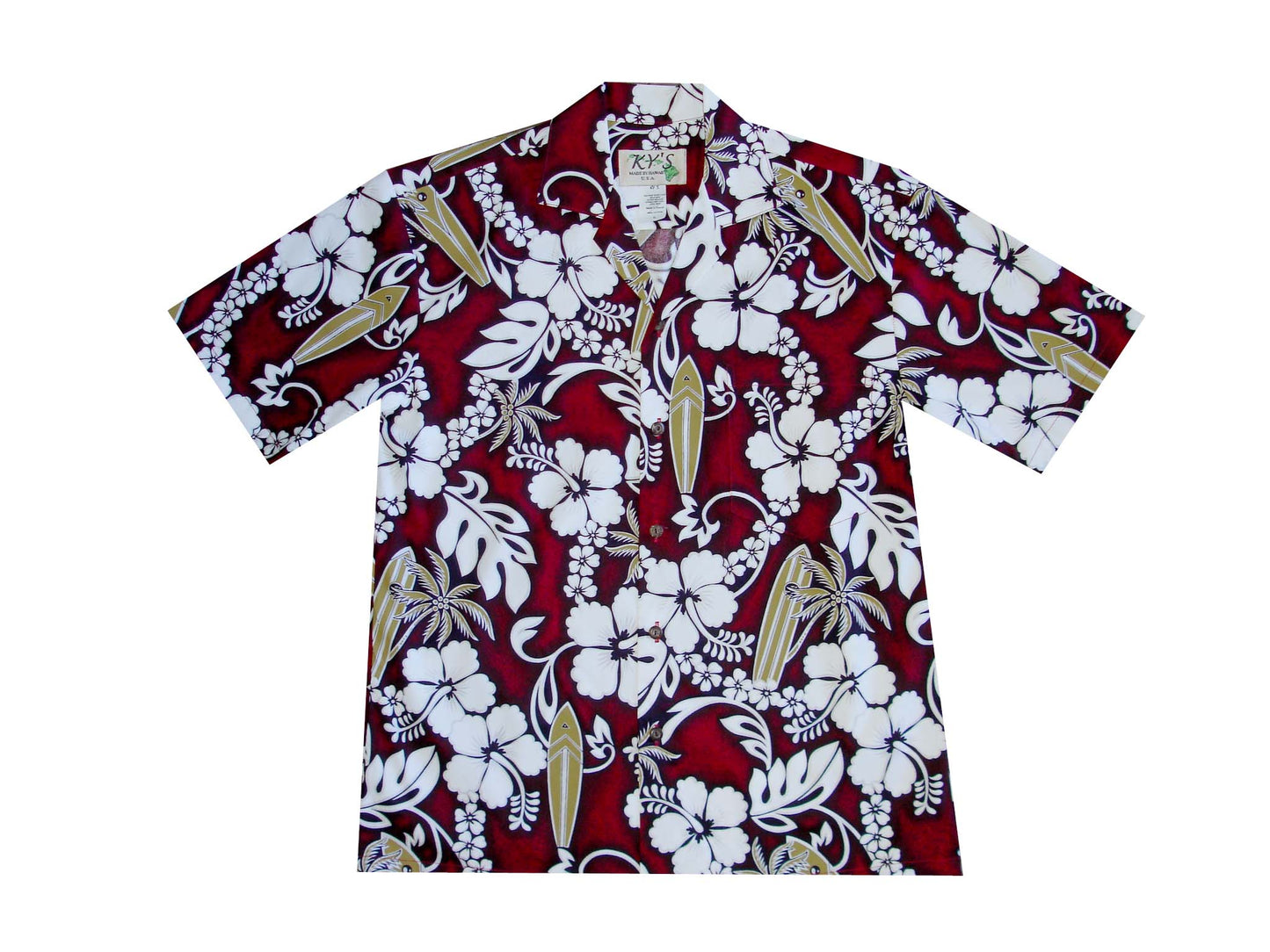 Cotton Hawaiian Shirt Lei Hibiscus -Red