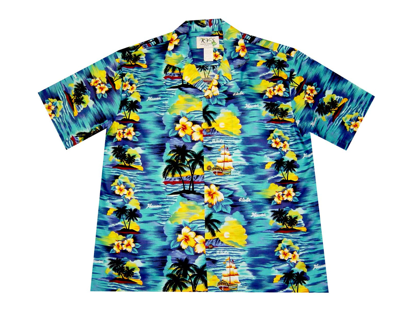 Cotton Hawaiian Shirt Hawaii Sunset -Navy