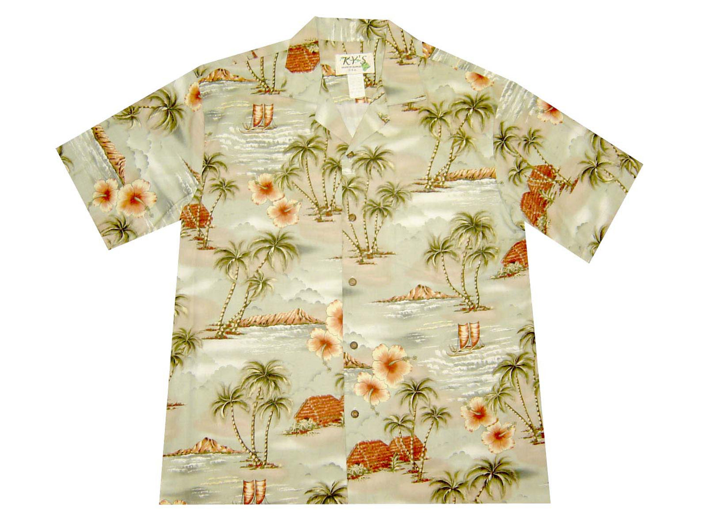 Cotton Hawaiian shirt Polynesian Island-Green