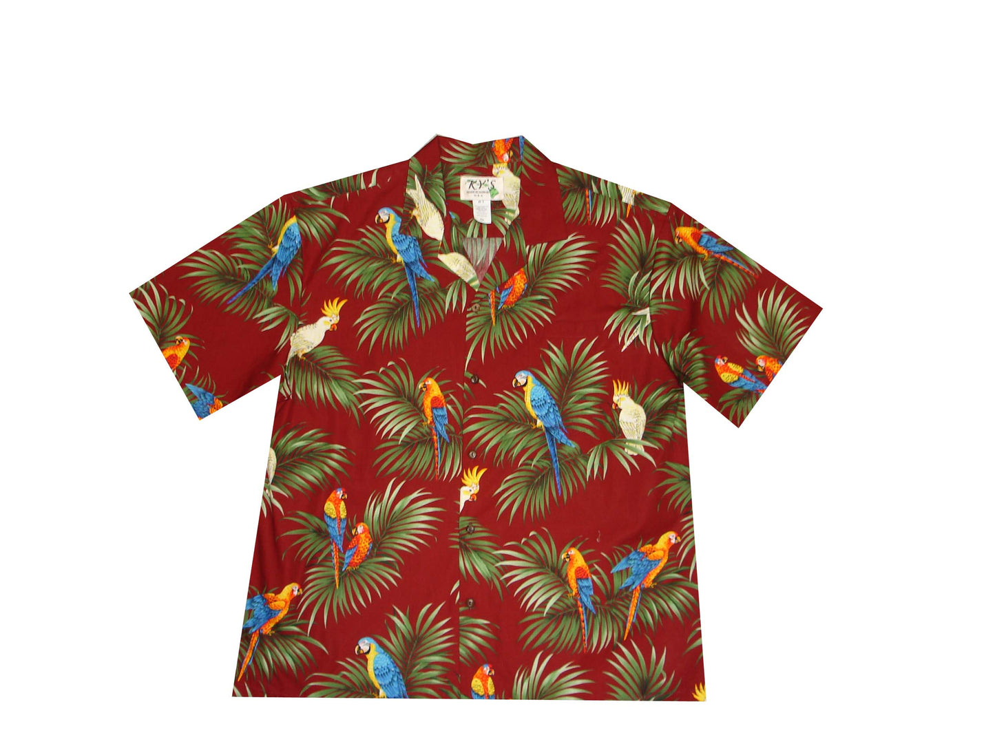 Cotton Hawaiian Shirt Parrot Palm Leaf -Red