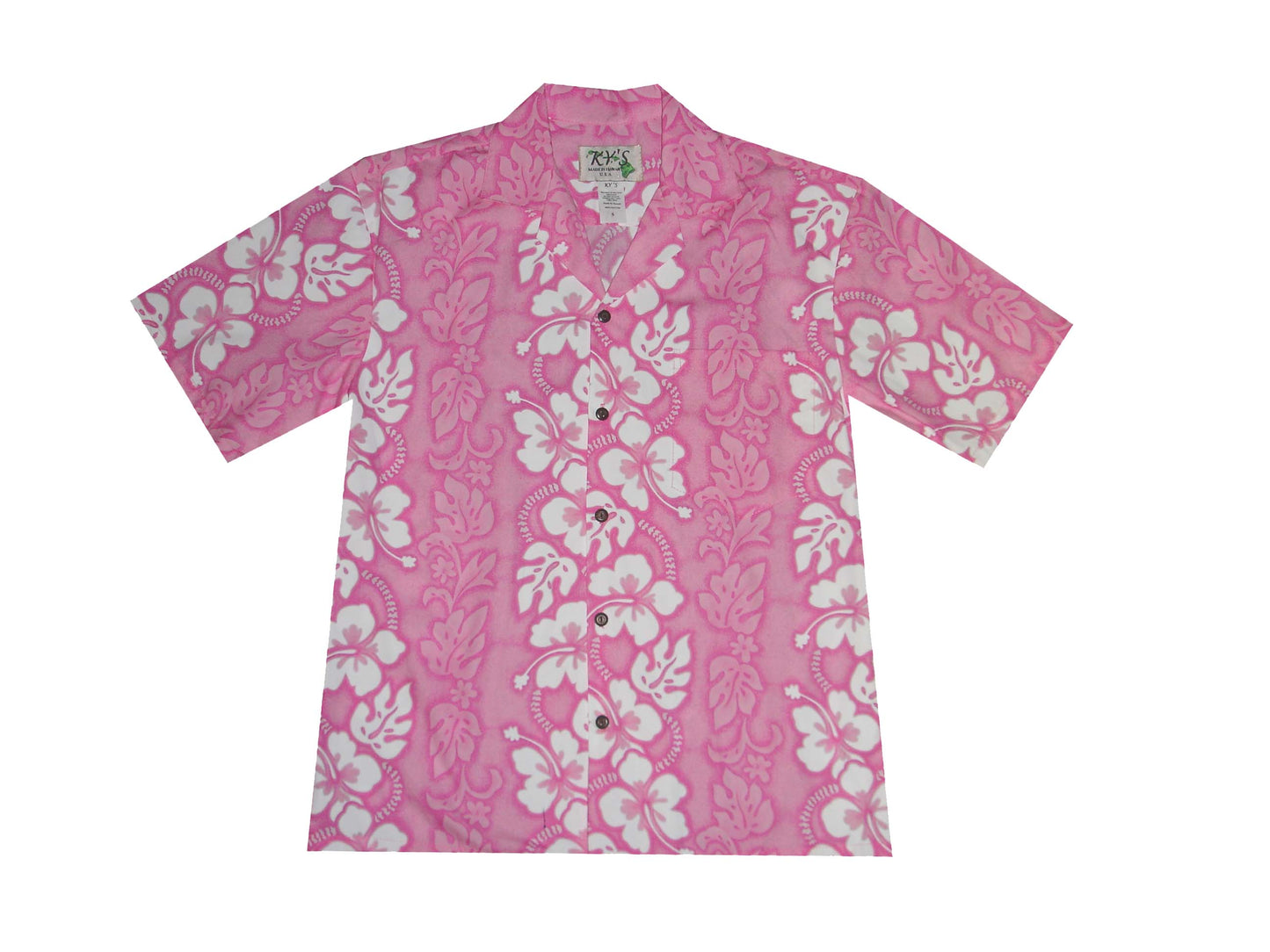 Cotton Hawaiian Shirt Hibiscus Panel  -Pink