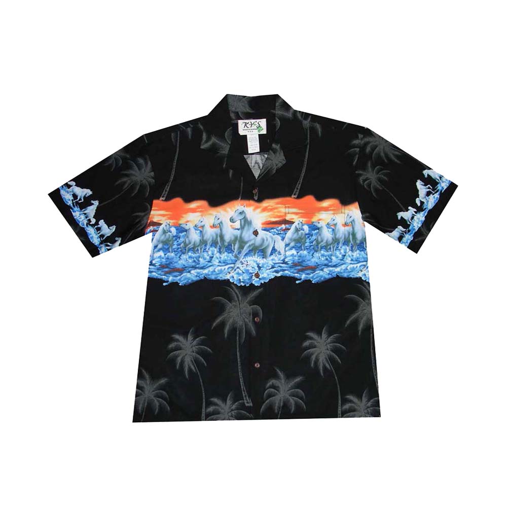 Ky's Hawaiian Cotton Shirt Horsepower - Black