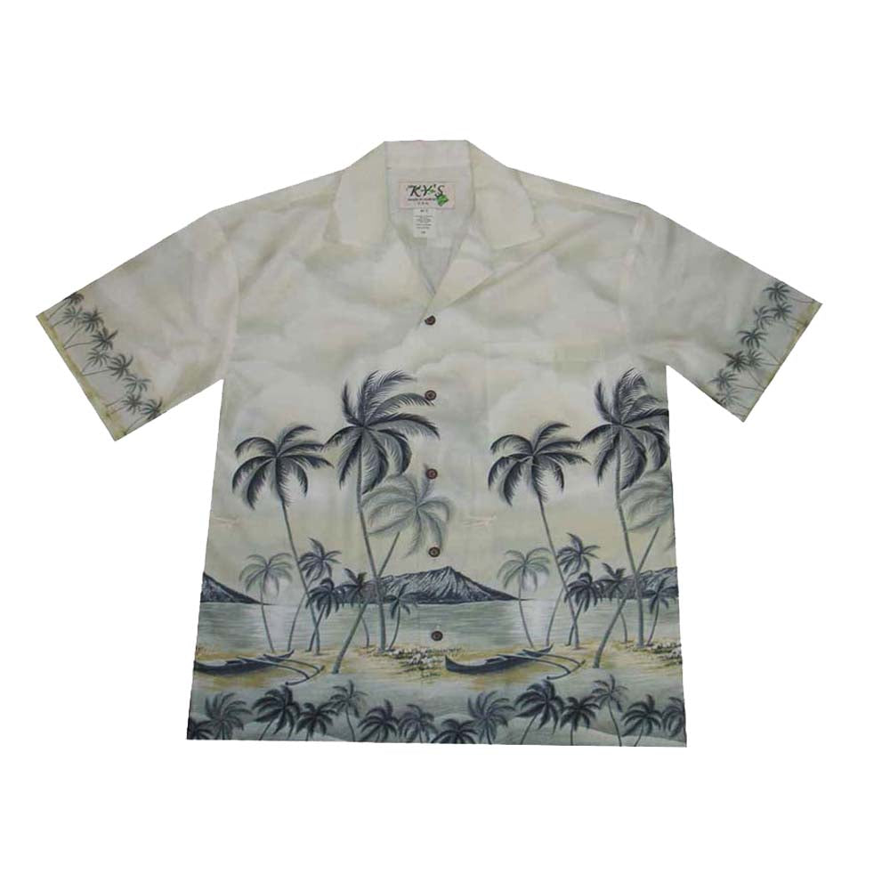 Ky's Hawaiian Cotton Shirt Diamond Head Shoreline - Gray