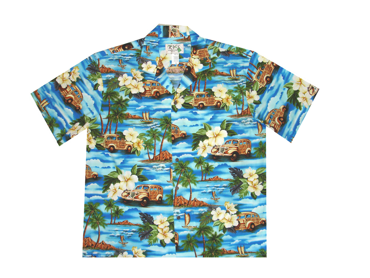 Cotton Hawaiian Shirt Woody Island-Blue