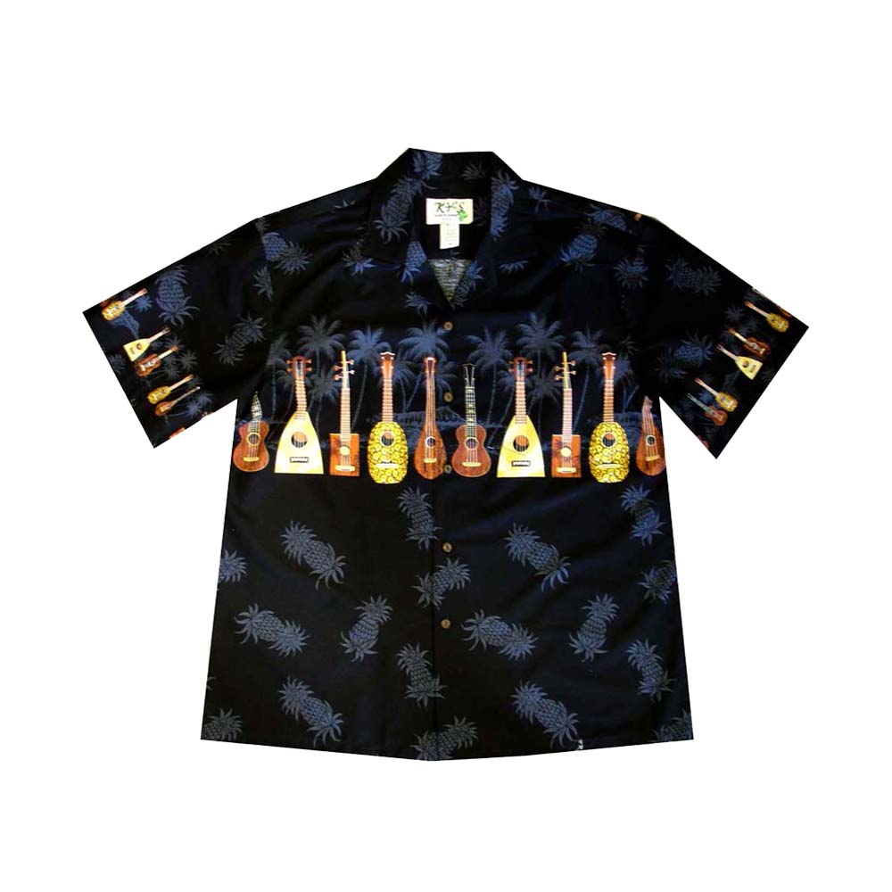 Ky's Hawaiian Cotton Shirt Strumming Ukulele - Black