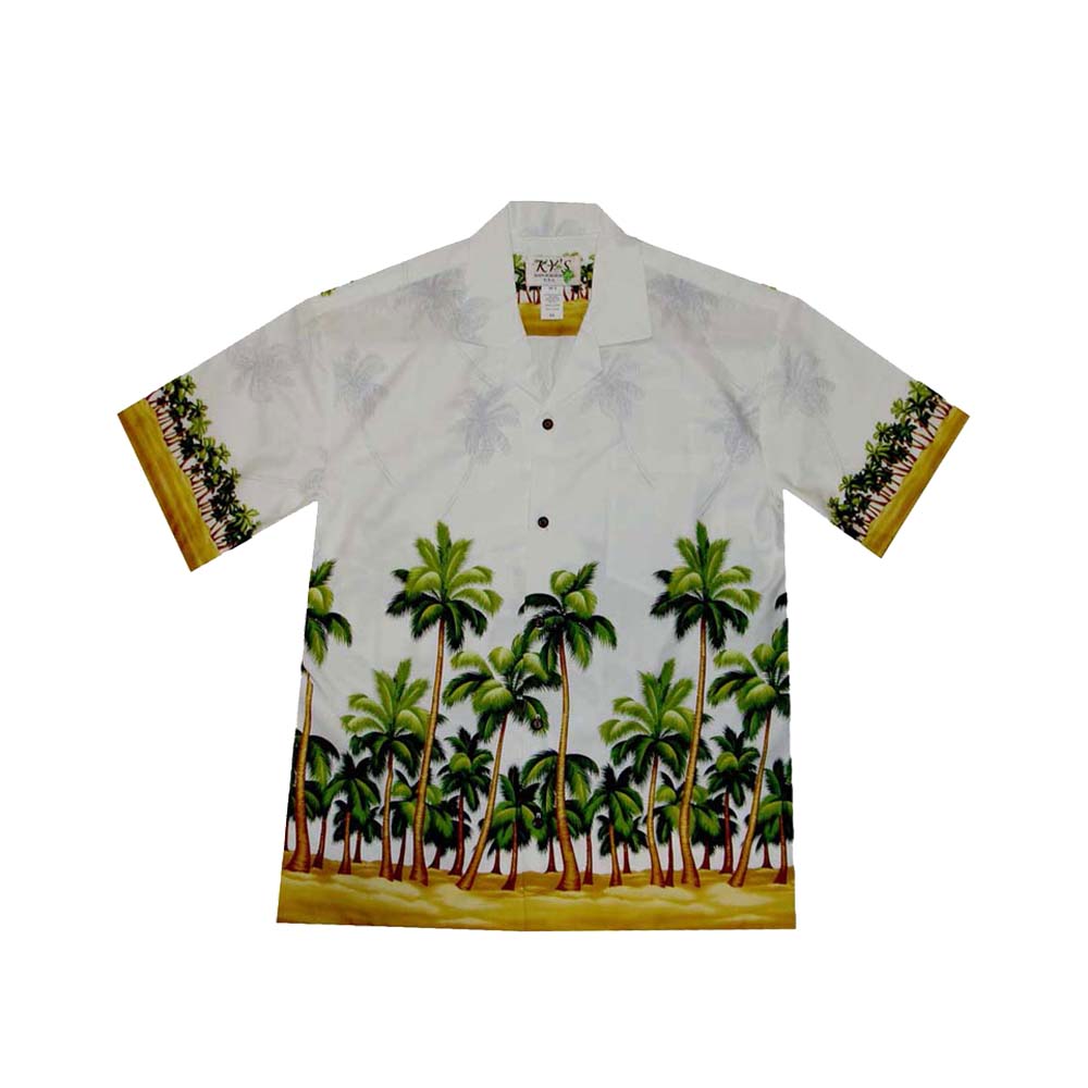 Ky's Hawaiian Cotton Shirt Kona Palm Trees -White