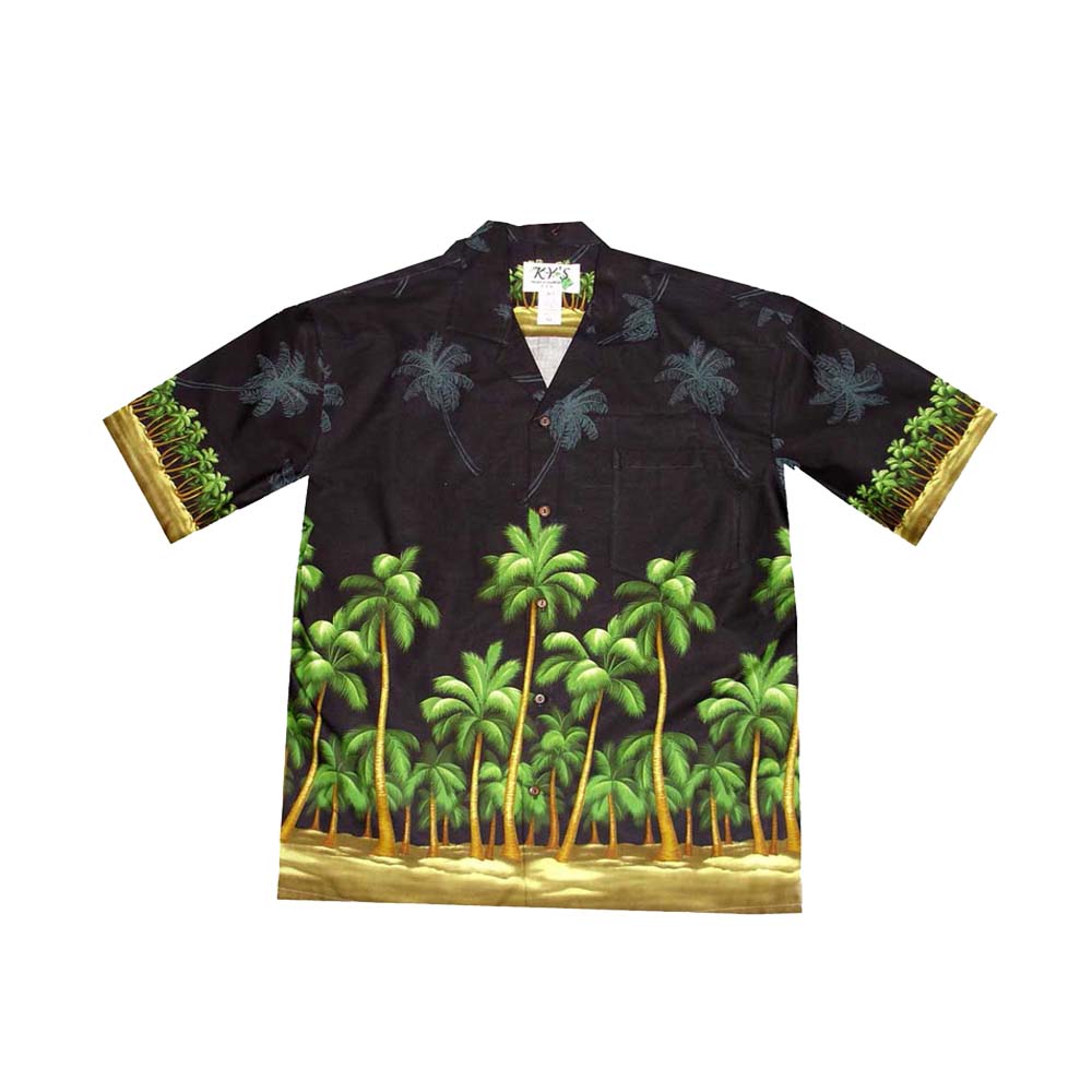 Ky's Hawaiian Cotton Shirt Kona Palm Trees -Black