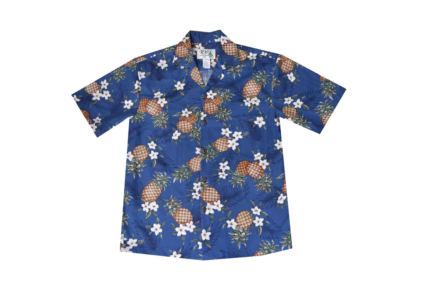 Cotton Hawaiian Shirt Golden Pineapple-Navy