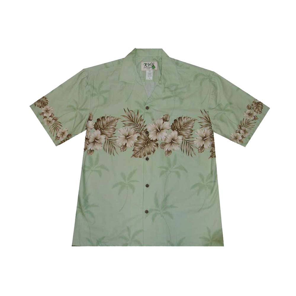 Ky's Hawaiian Cotton Shirt Vintage Hibiscus-Green