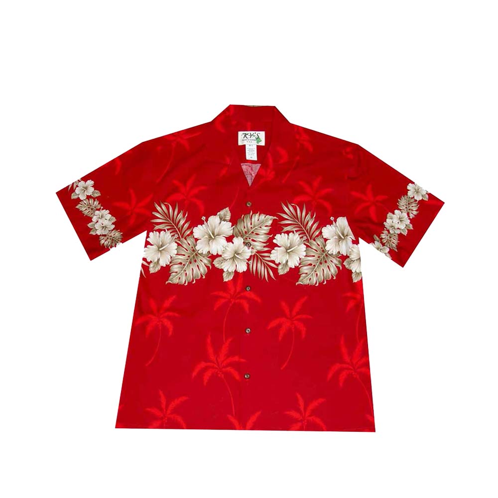 Ky's Hawaiian Cotton Shirt Vintage Hibiscus-Red