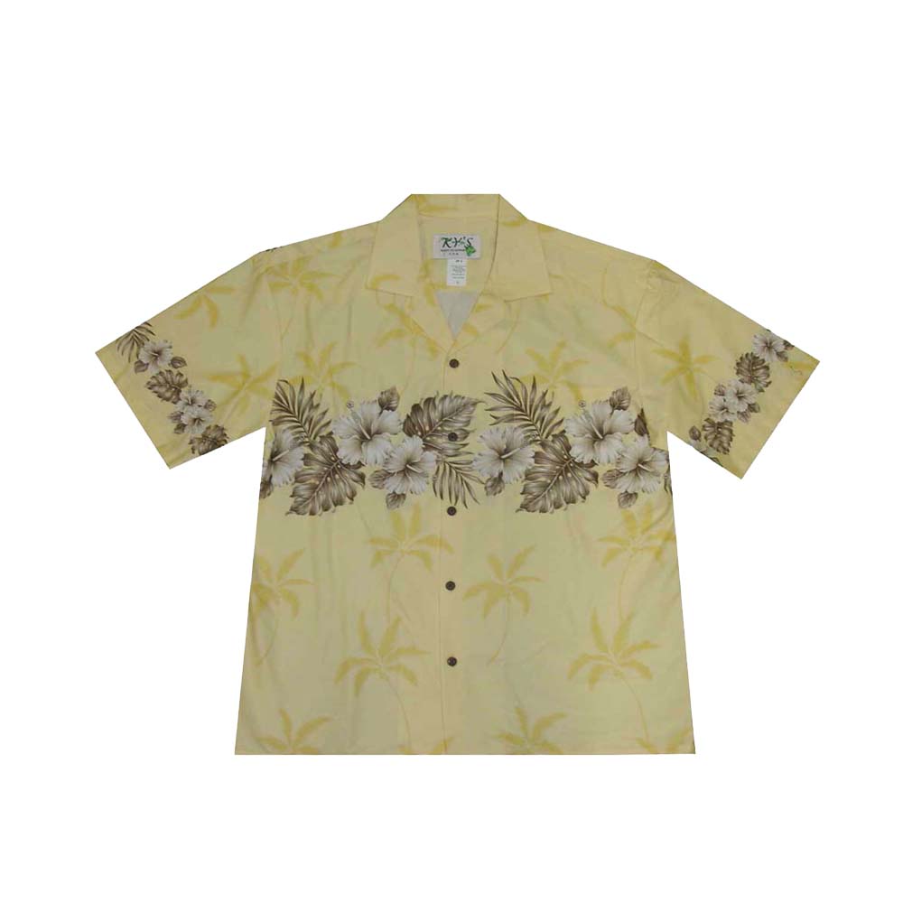Ky's Hawaiian Cotton Shirt Vintage Hibiscus-Yellow