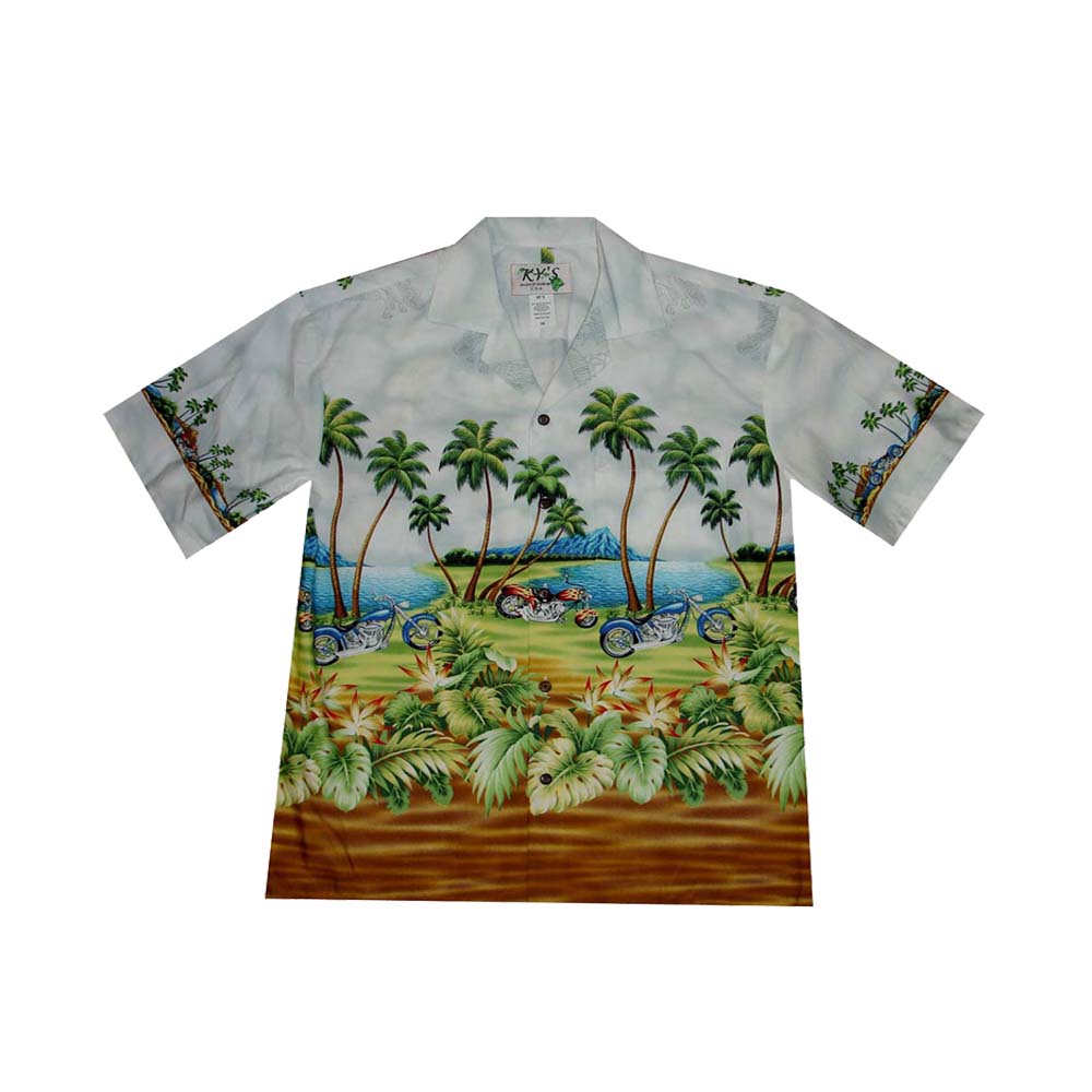 Ky's Hawaiian Cotton Shirt Hawaii Eagle Motorcycle -Gray