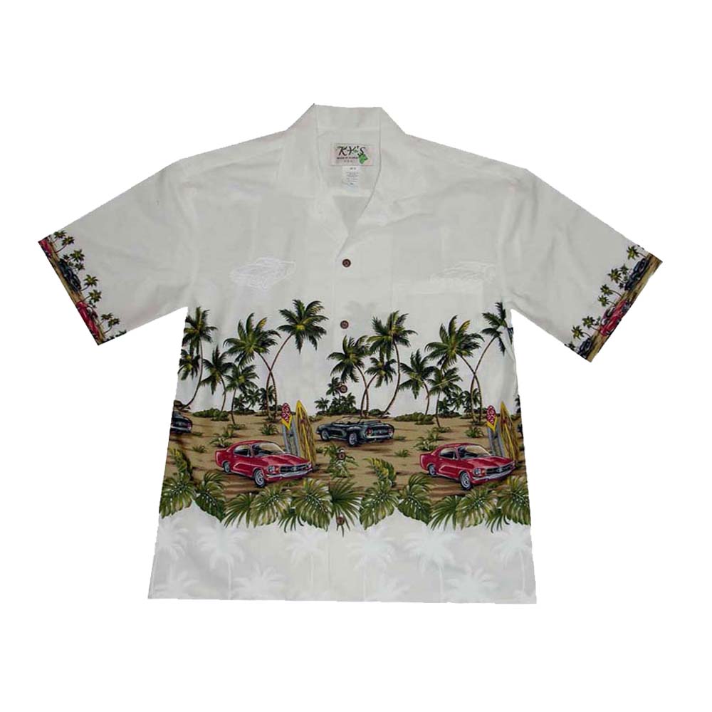 Ky's Hawaiian Cotton Shirt Antique car Kahala-White