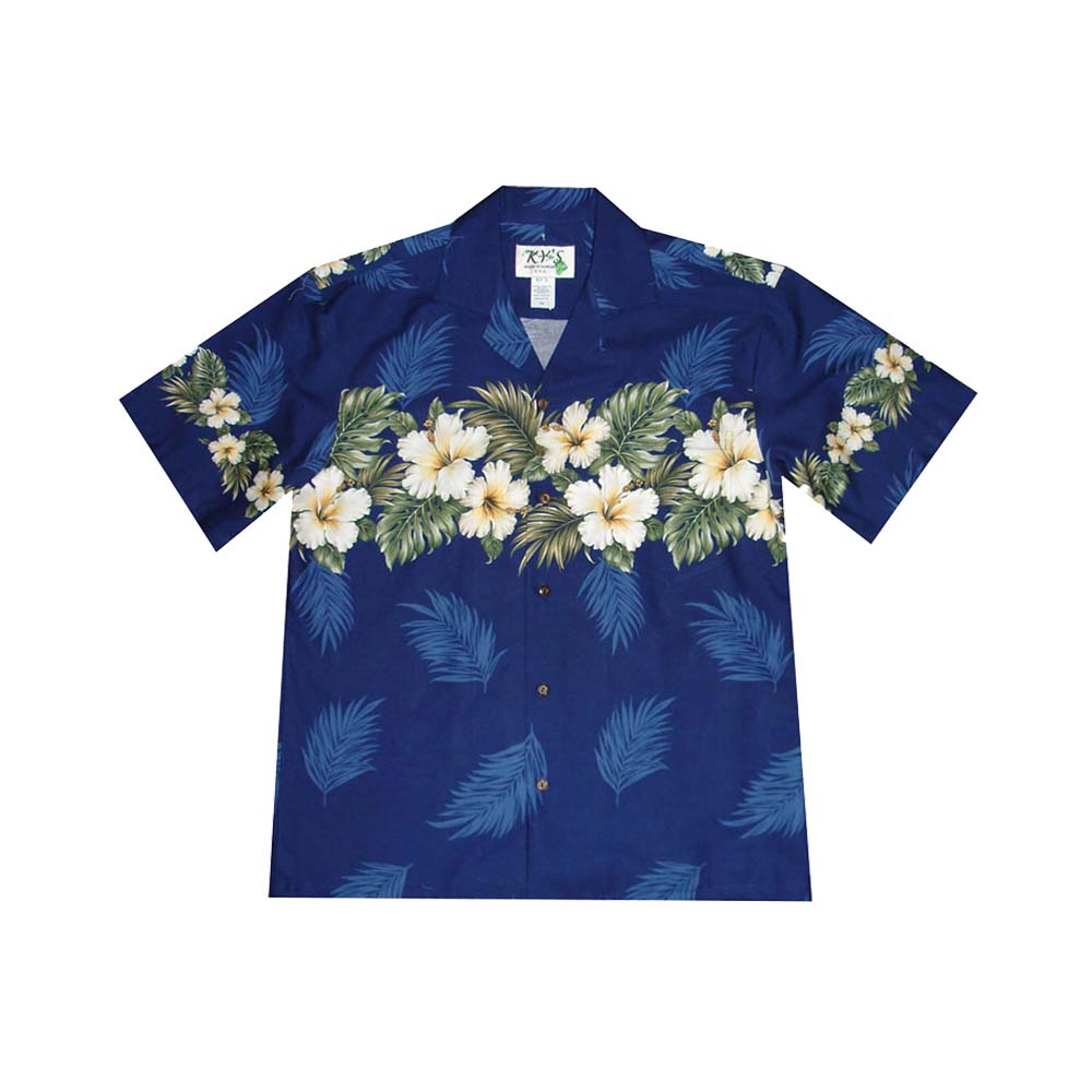 Ky's Hawaiian Cotton Shirt Original Hibiscus - Navy