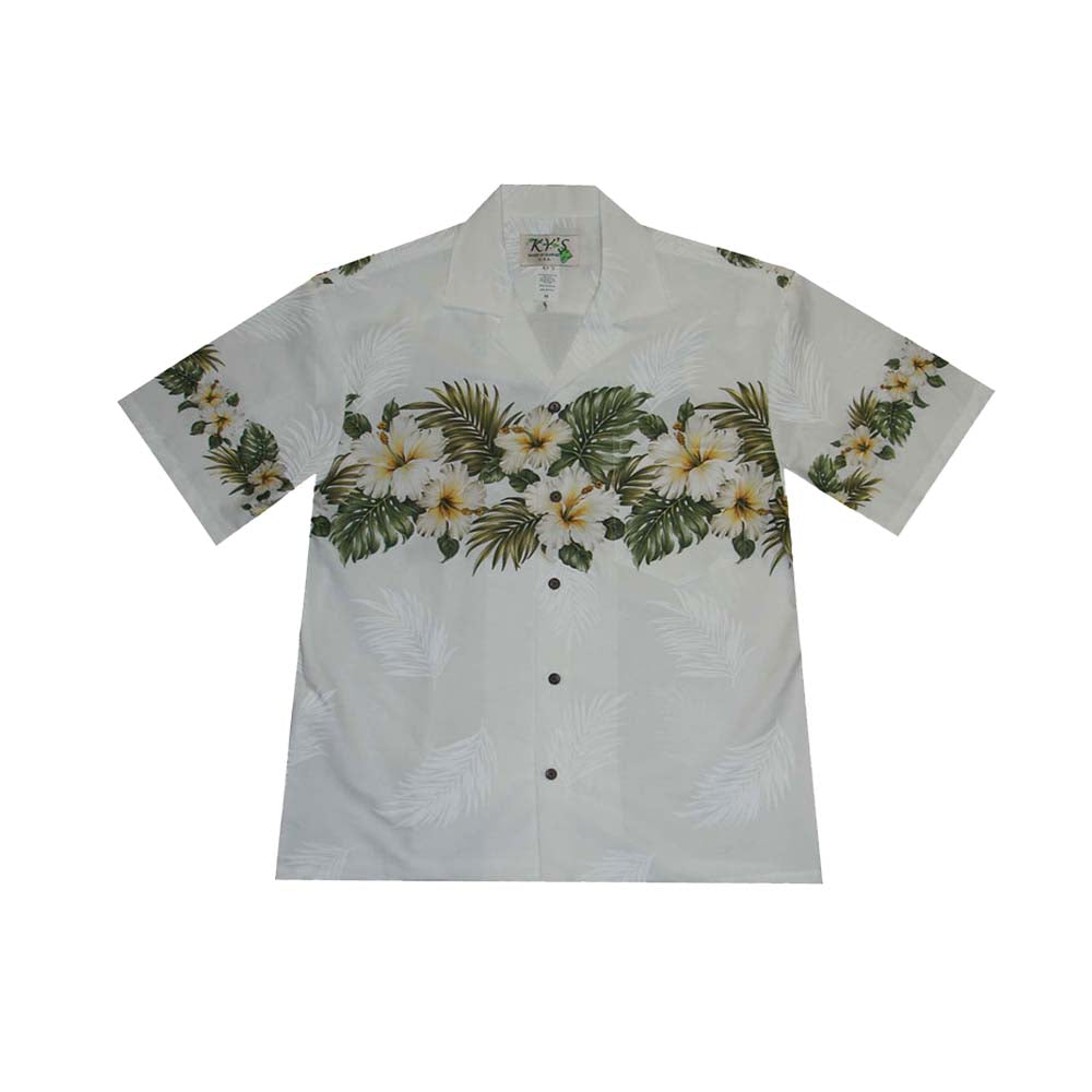 Ky's Hawaiian Cotton Shirt Original Hibiscus - White