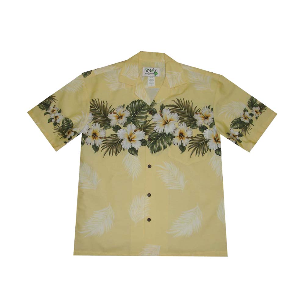 Ky's Hawaiian Cotton Shirt Original Hibiscus -Yellow