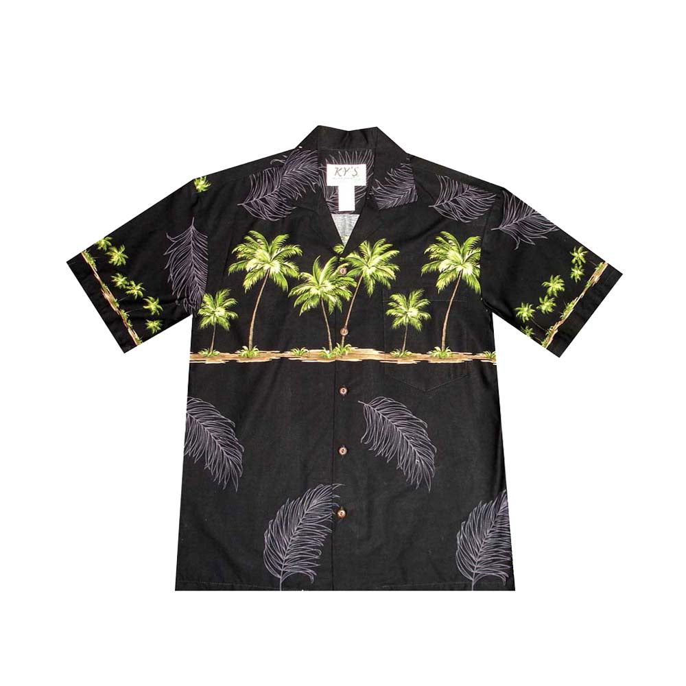 Ky's Hawaiian Cotton Shirt Palm Tree-Black