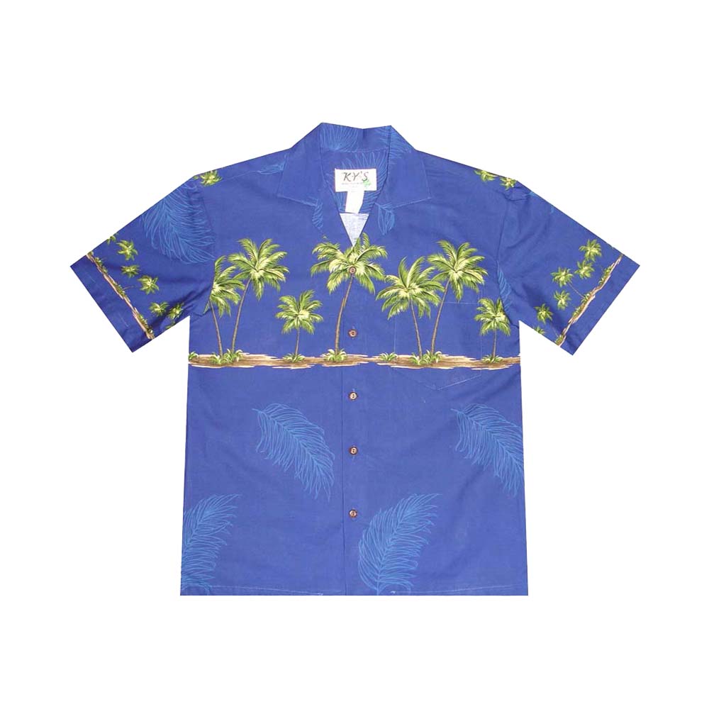 Ky's Hawaiian Cotton Shirt Palm Tree-Navy