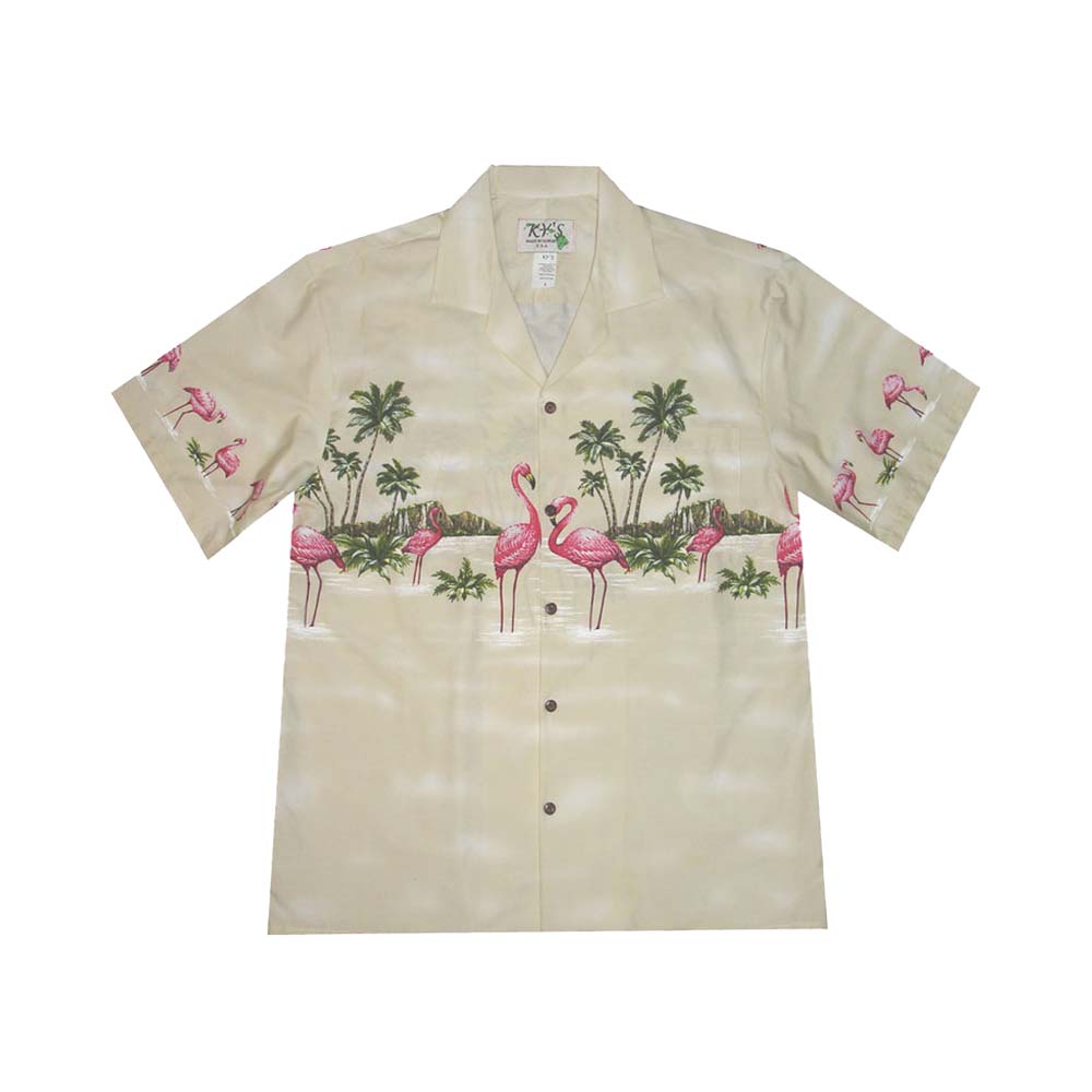 Ky's Hawaiian Cotton Shirt Pink Flamingo-Cream