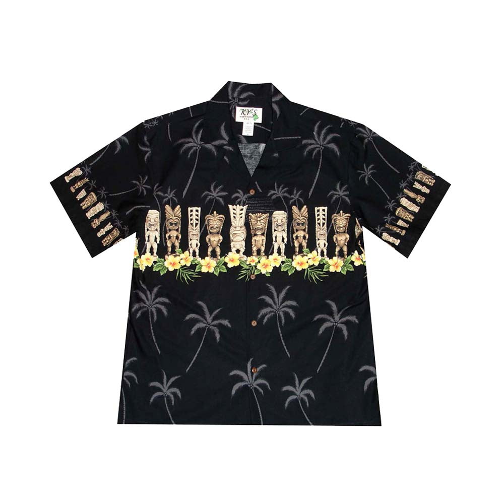 Ky's Hawaiian Cotton Shirt Lucky Tiki-Black