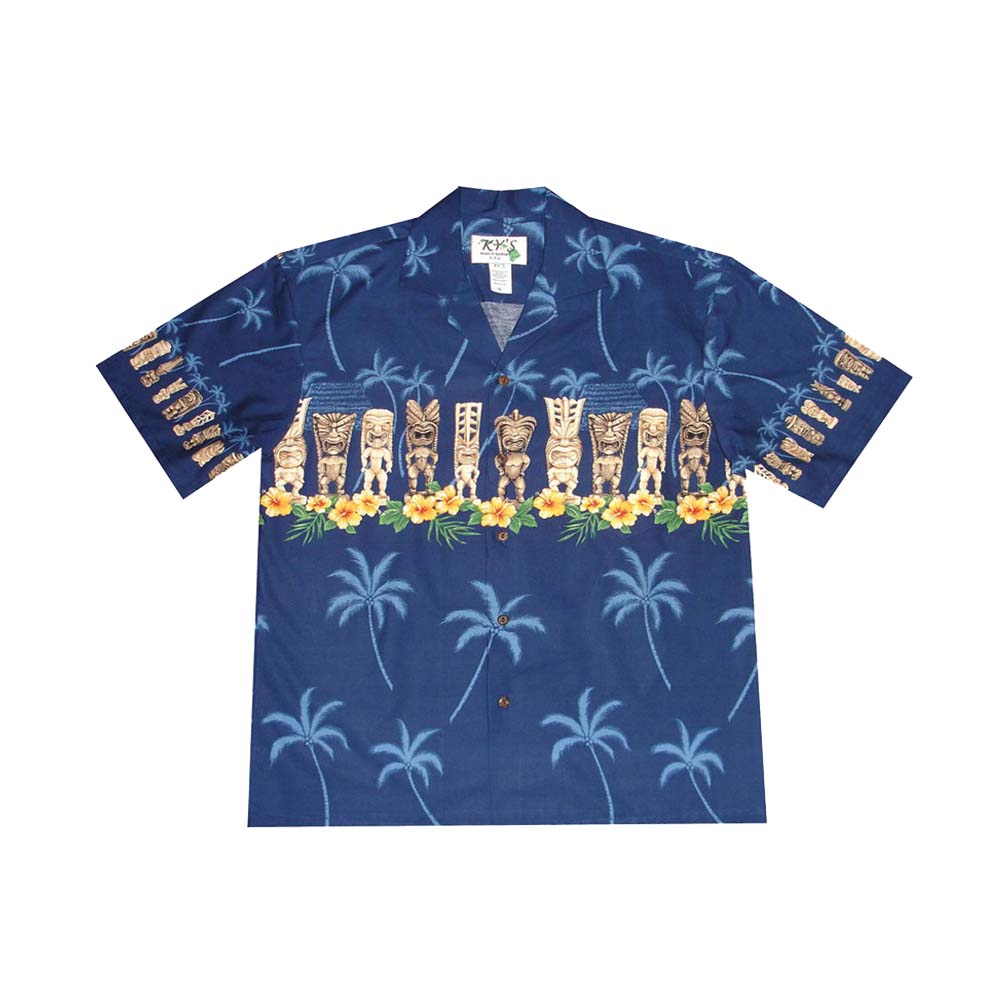 Ky's Hawaiian Cotton Shirt Lucky Tiki-Navy