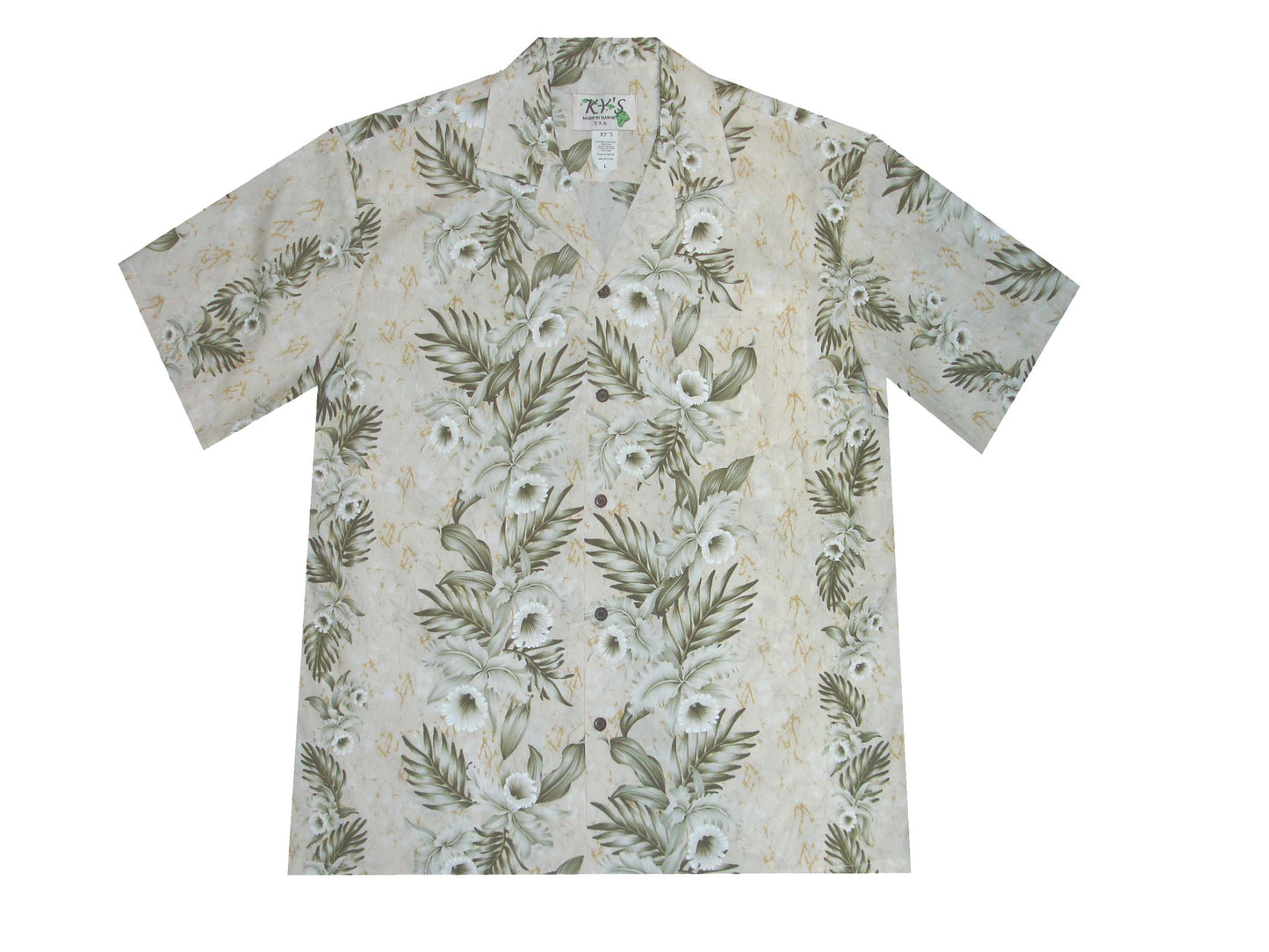 Cotton Hawaiian Shirt Bamboo Orchid -Cream