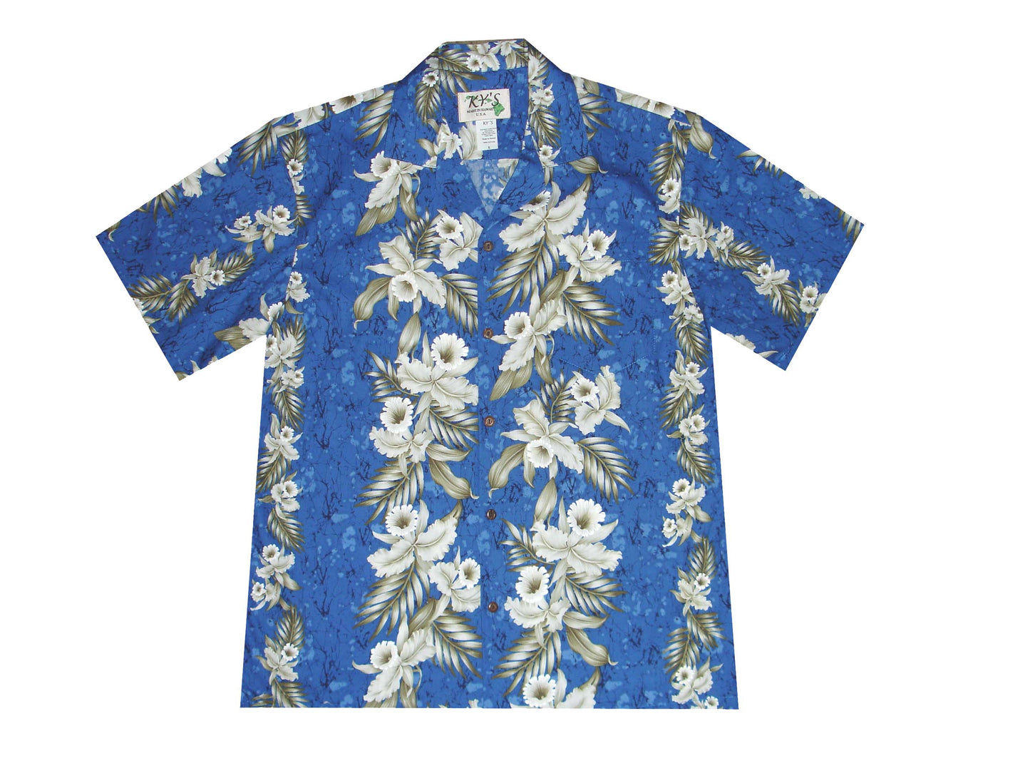 Cotton Hawaiian Shirt Bamboo Orchid -Navy