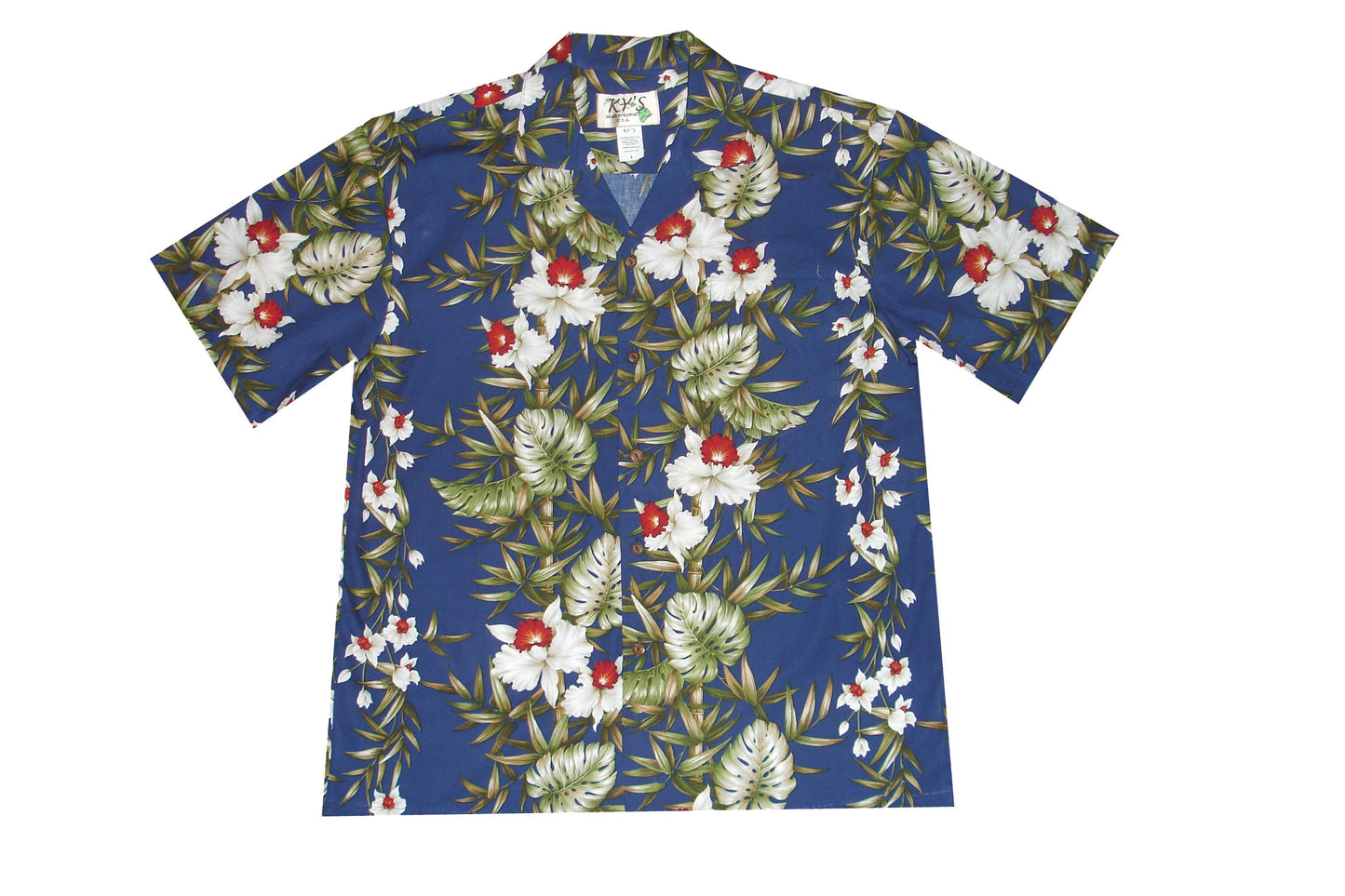 Cotton Hawaiian shirt Bamboo Panel -Navy