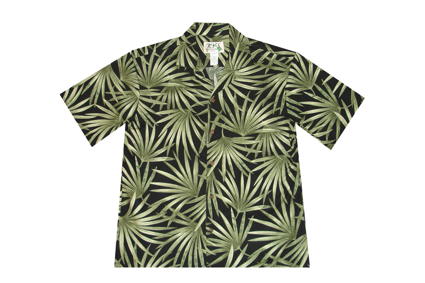 Cotton Hawaiian Shirt Palm Leaf Fever -Black
