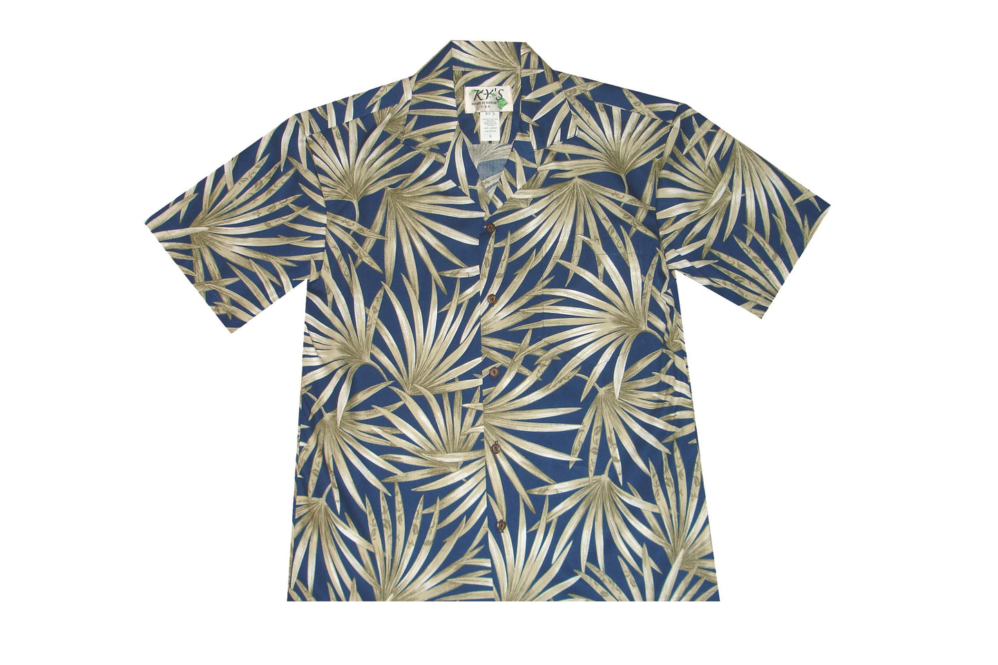 Cotton Hawaiian Shirt Palm Leaf Fever -Navy