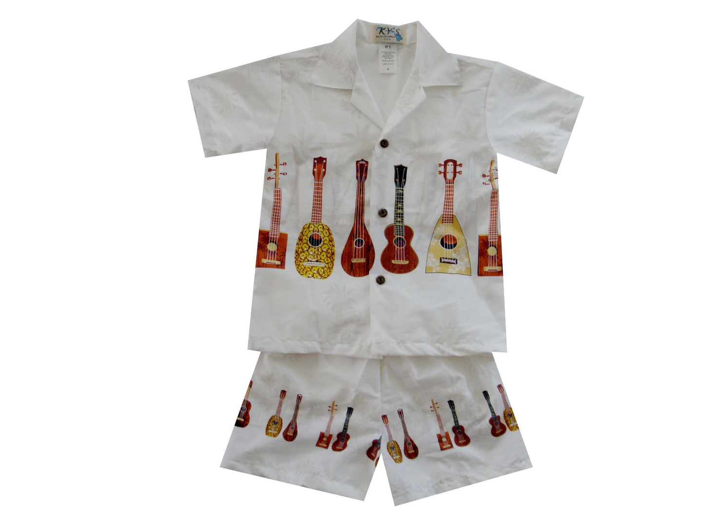 Ukulele Chest Band Hawaiian Boy Shirt -White