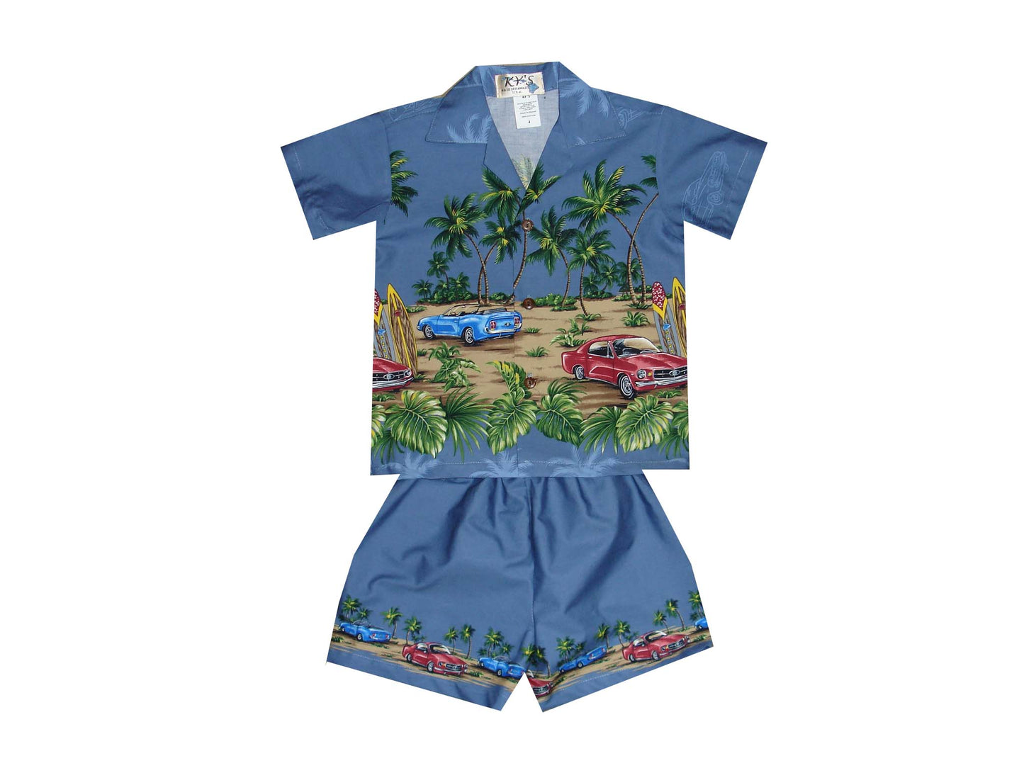 Woody Car Beach Hawaiian Boy Shirt -Blue