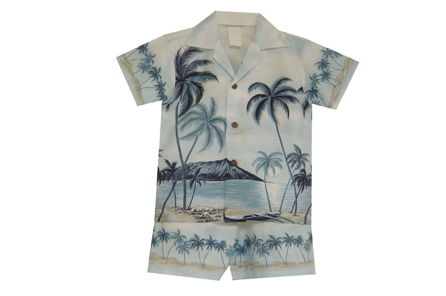 Palms Trees Diamond Head  Hawaiian Boy Shirt -Blue