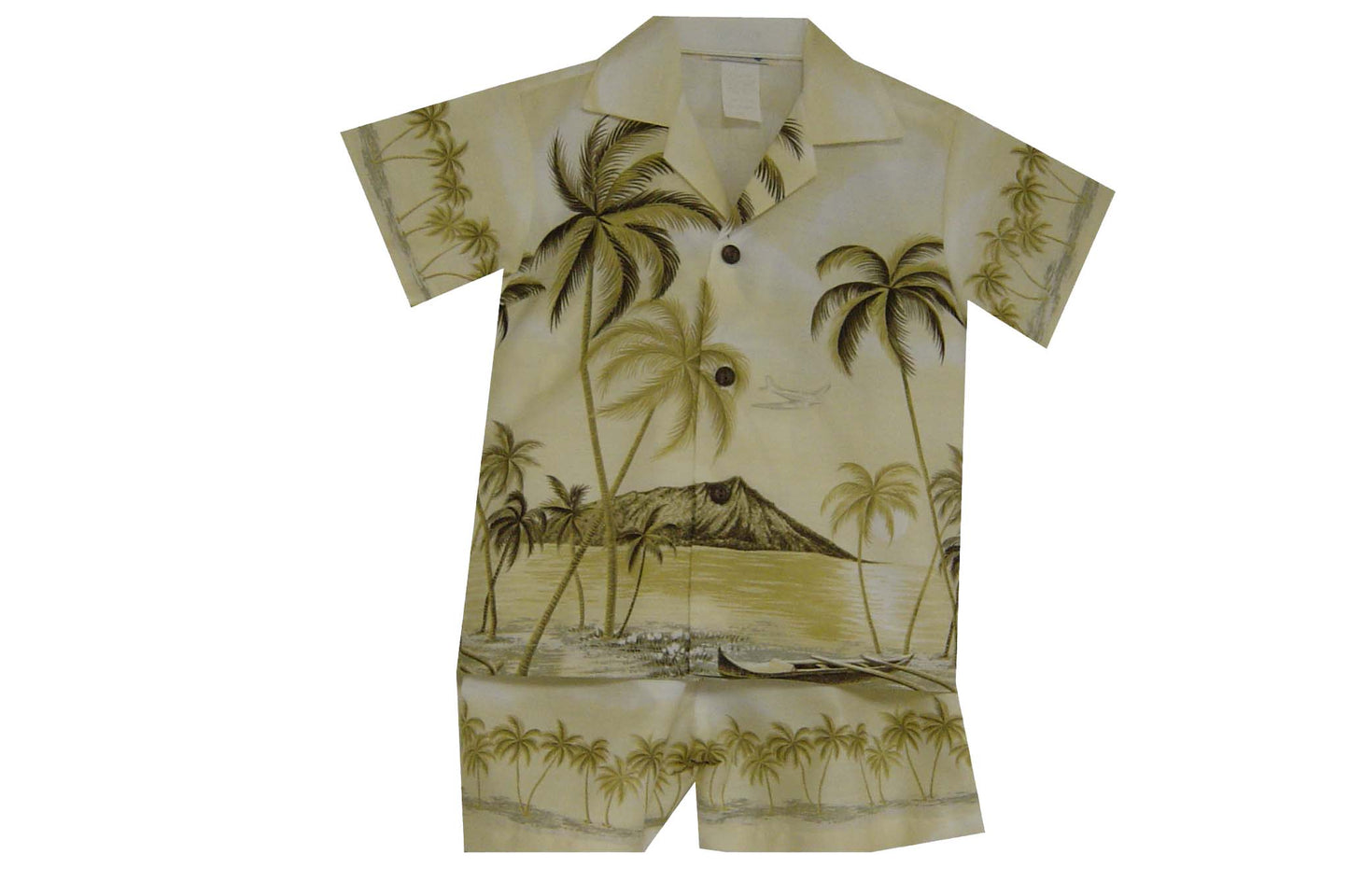 Palms Trees Diamond Head  Hawaiian Boy Shirt -Yellow