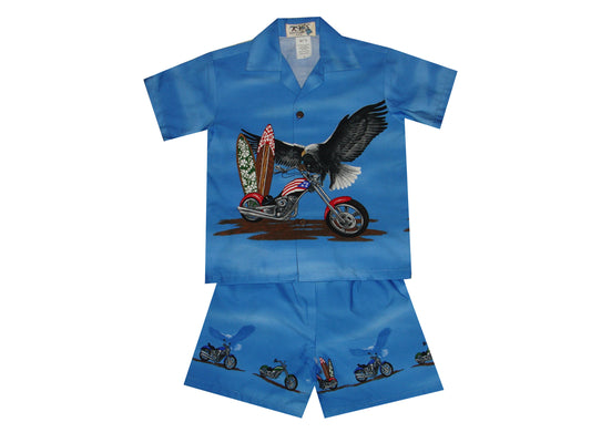 Classic Motorcycles And Eagle Hawaiian Boy Shirt -Navy