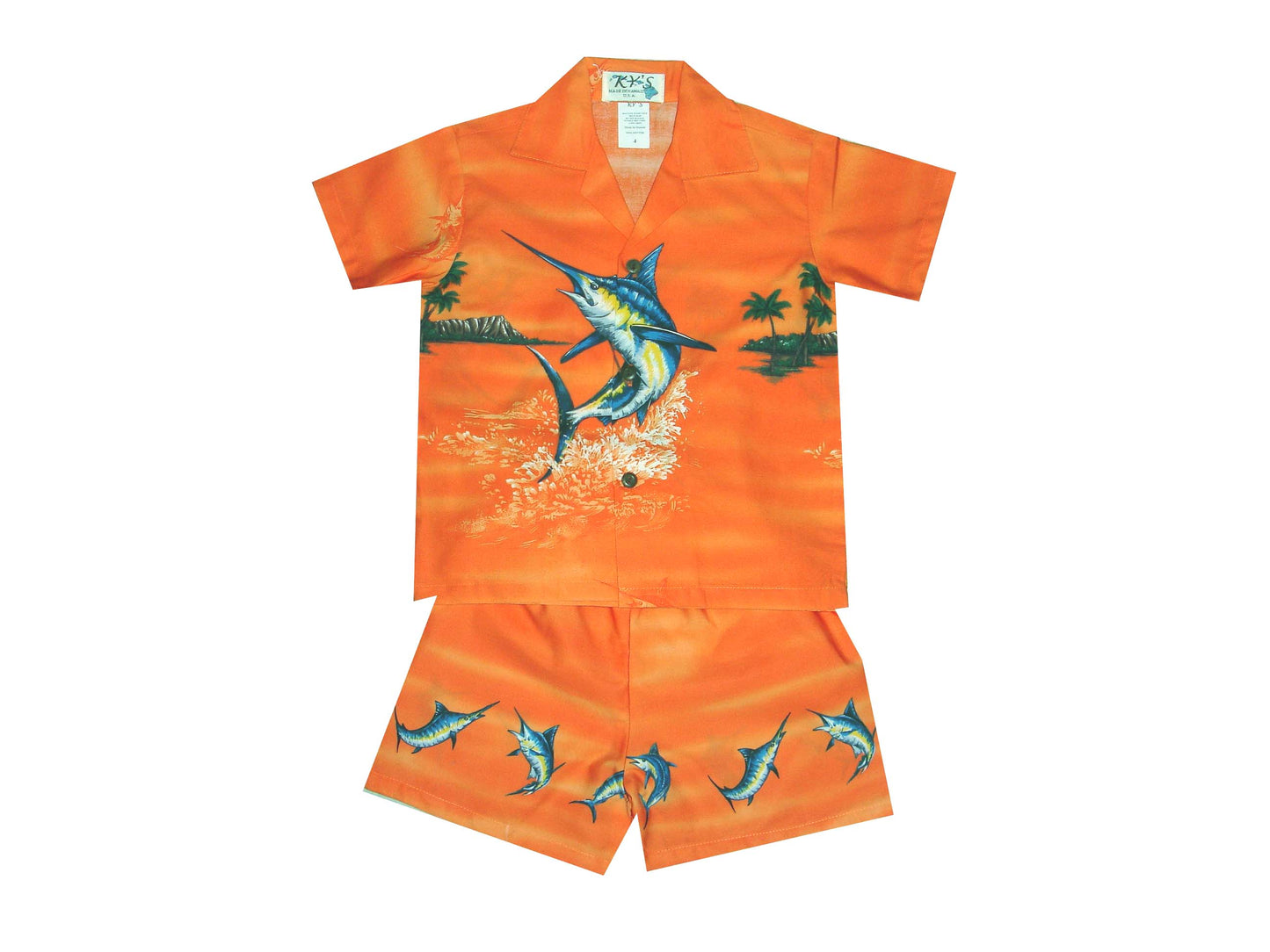 Marlin Island Hawaiian Boy Shirt -Orange