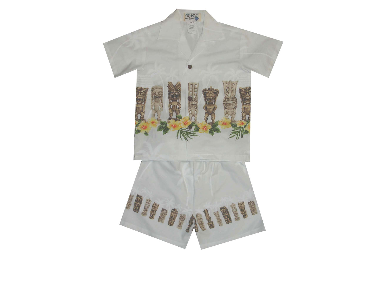 Tiki Hawaiian Boy's Sets and Junior's Shirt -White