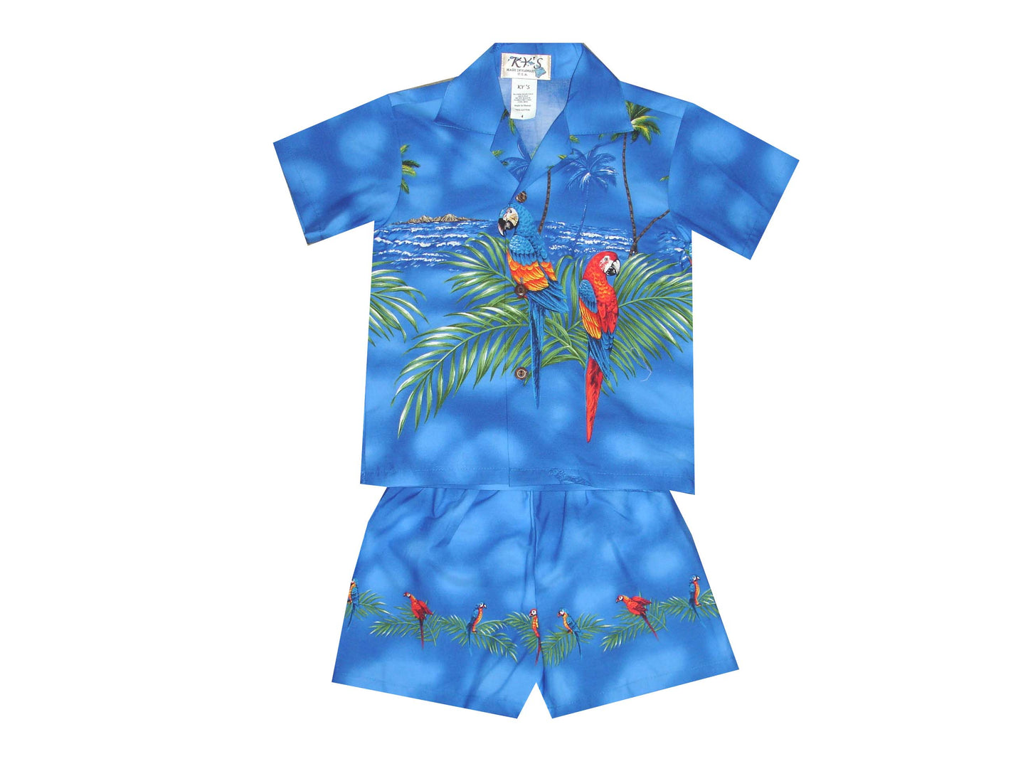 Parrot Island Hawaiian Boy Shirt -Navy