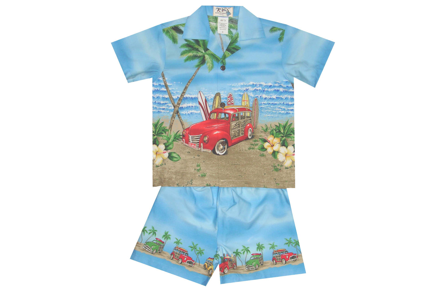 Woody Car Beach Hawaiian Boy Shirt -Blue