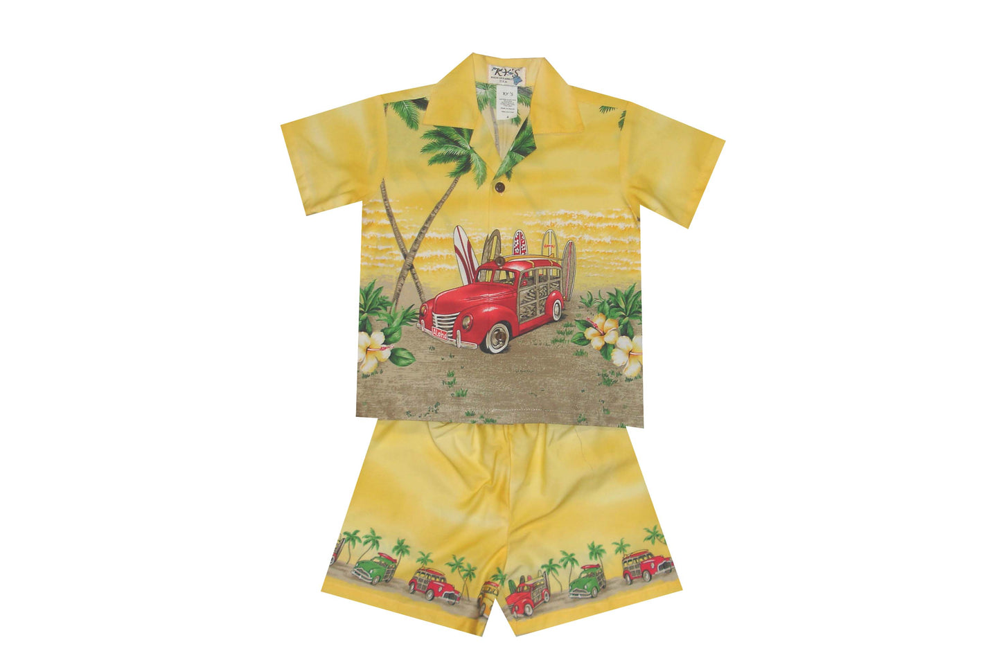 Woody Car Beach Hawaiian Boy Shirt -Yellow