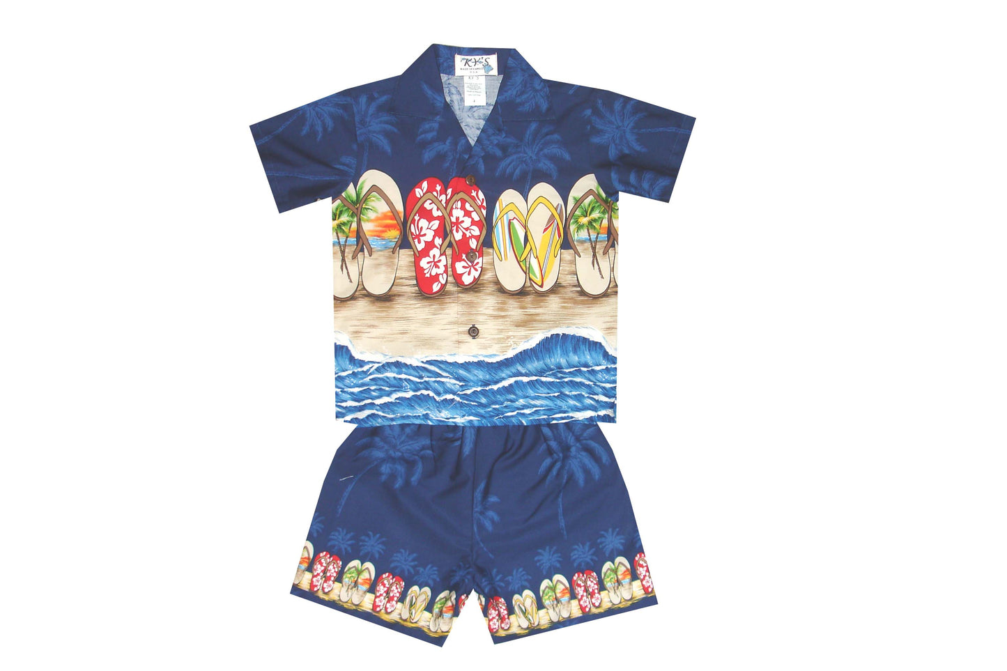 Hawaii Slipper Hawaiian Boy Shirt -Navy
