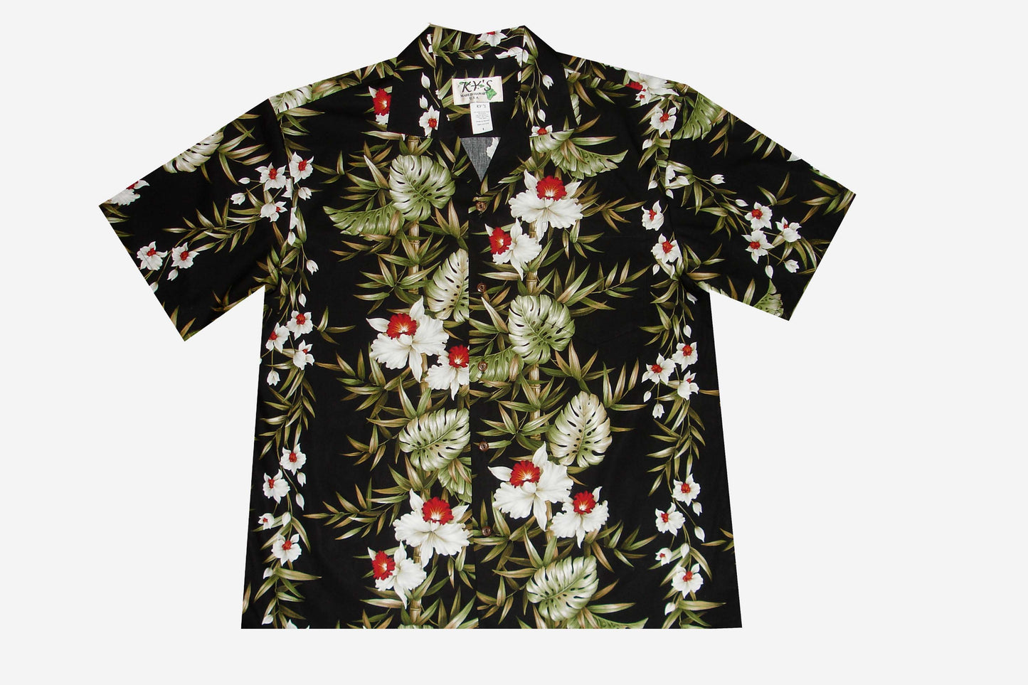 Cotton Hawaiian shirt Bamboo Panel -Black