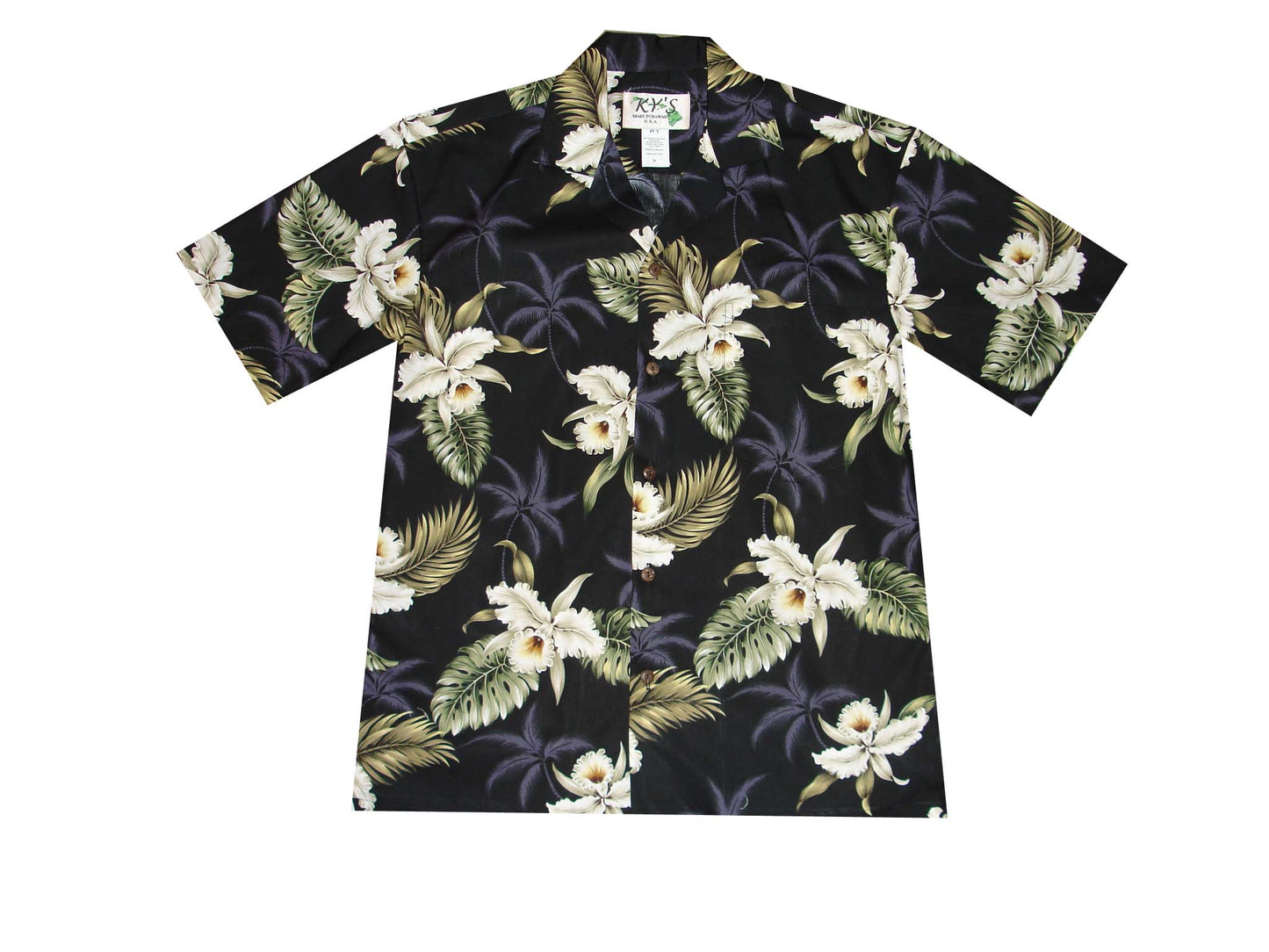 Cotton Hawaiian Shirt Classic Orchid -Black