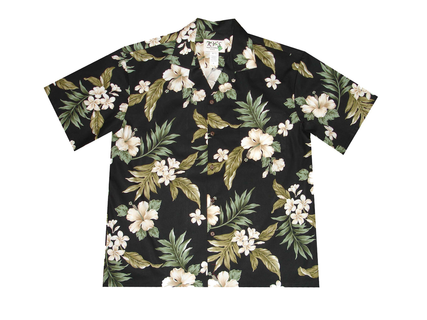 Cotton Hawaiian Shirt Coral Hibiscus-Black