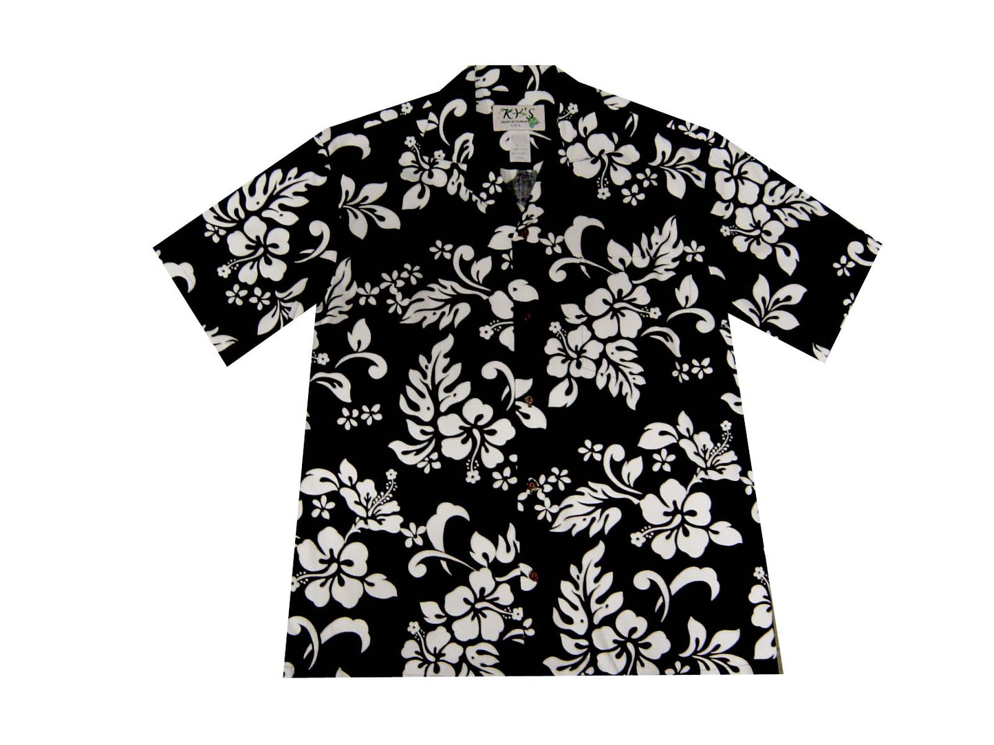 Cotton Hawaiian Shirt Original Hibiscus -Black