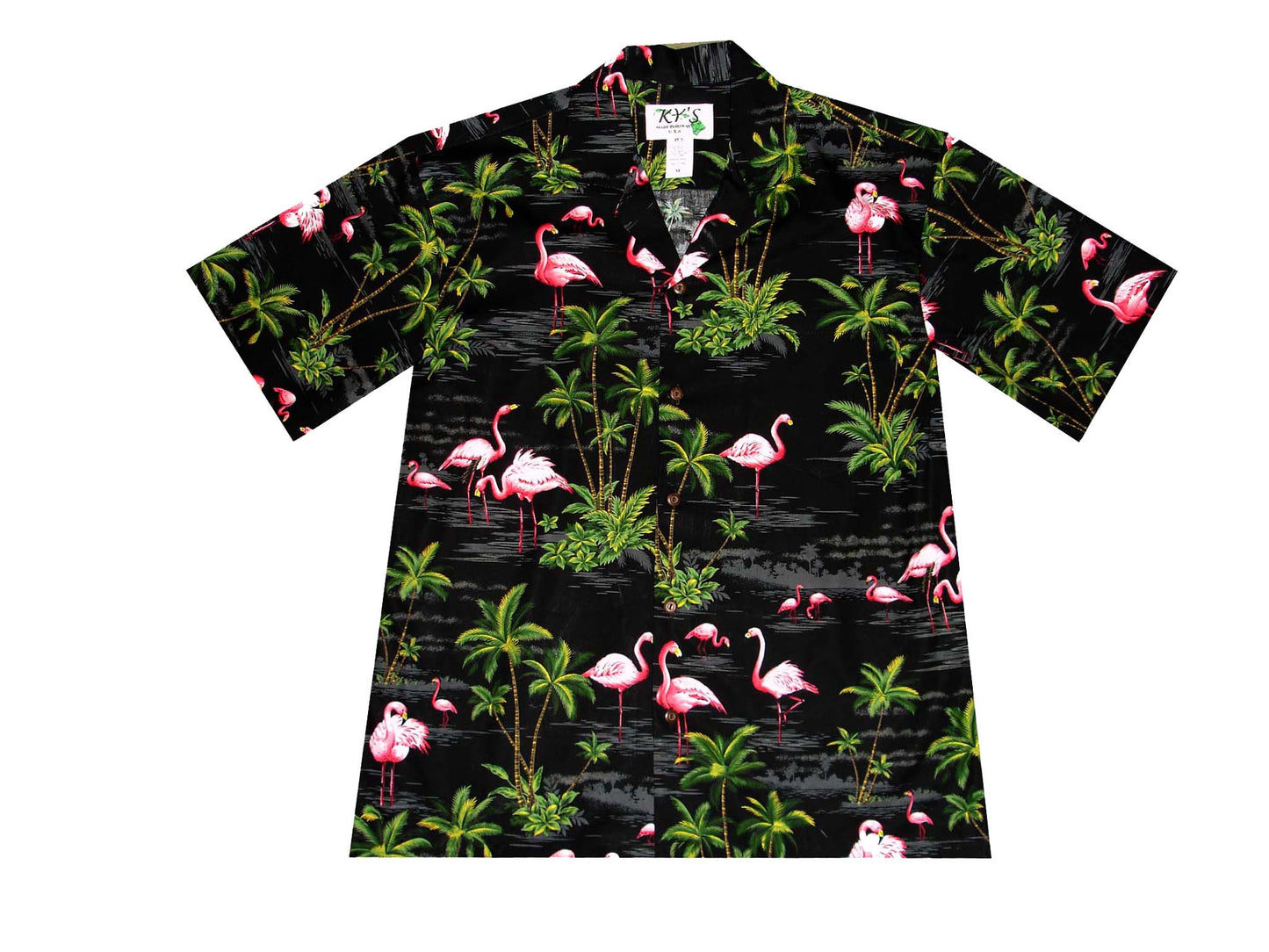Cotton Hawaiian Shirt Pink Flamingo -Black