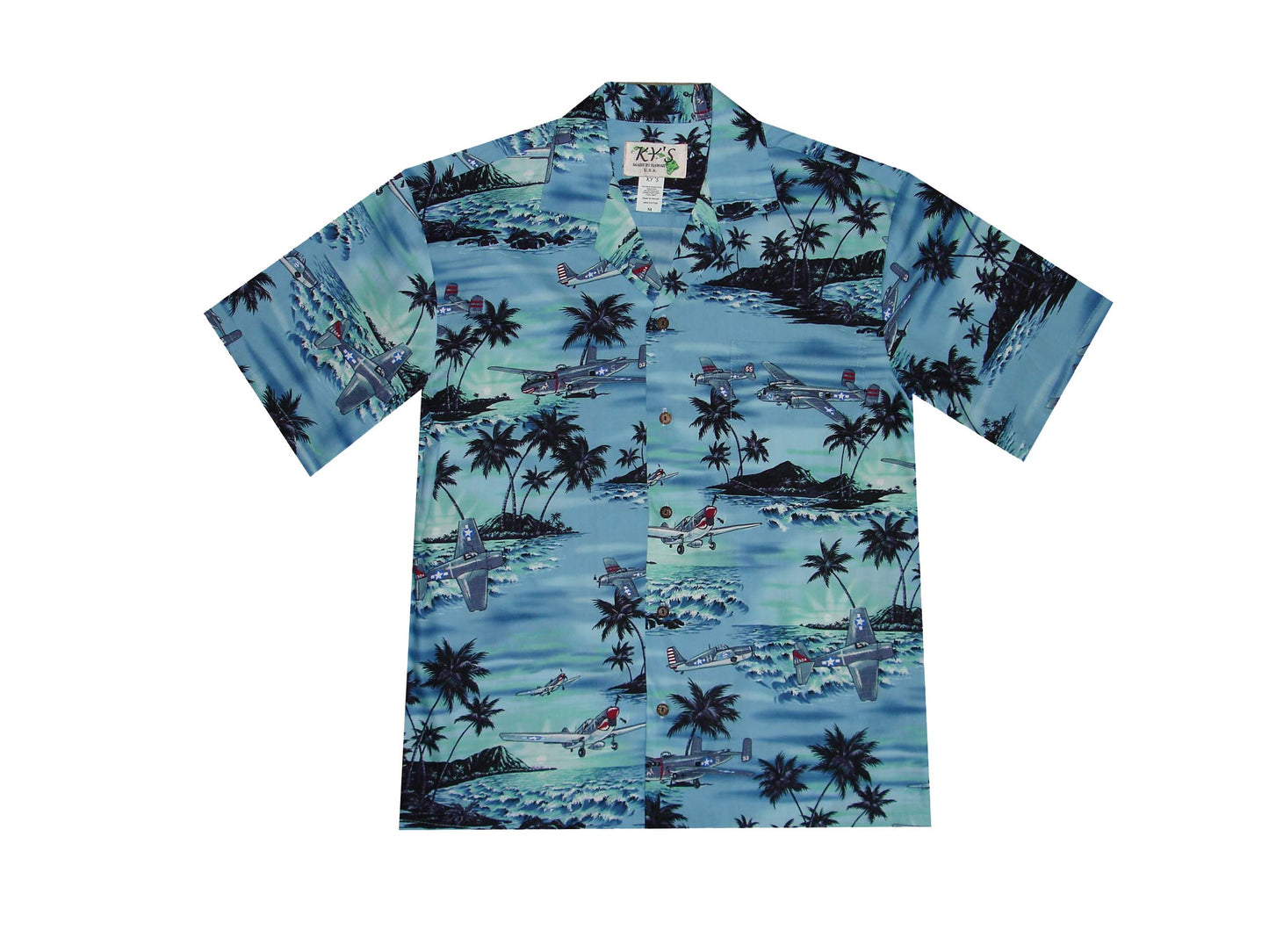 Cotton Hawaiian Shirt Planes Pearl Harbor -Blue